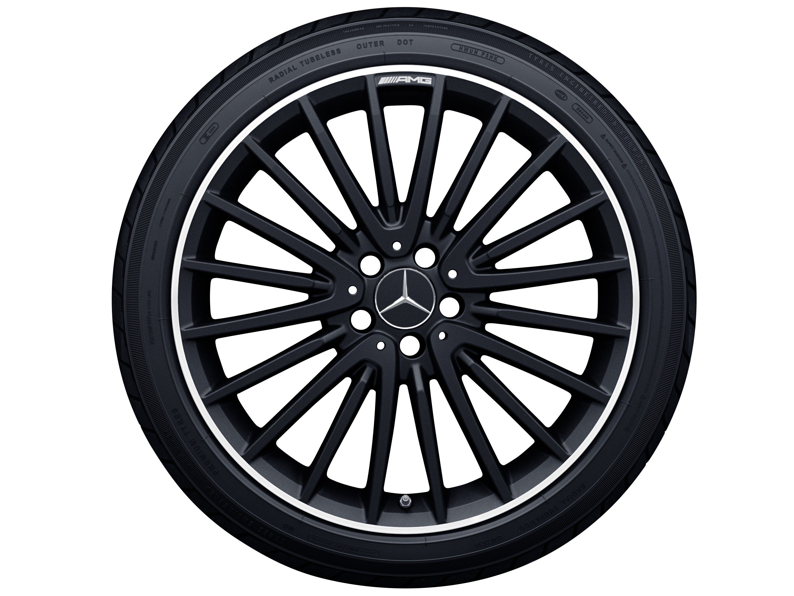 AMG Vielspeichen-Rad, 50,8 cm (20 Zoll), Felgenhorn glanzgedreht - 8 J x 20 ET 43,5, schwarz matt, glanzgedreht