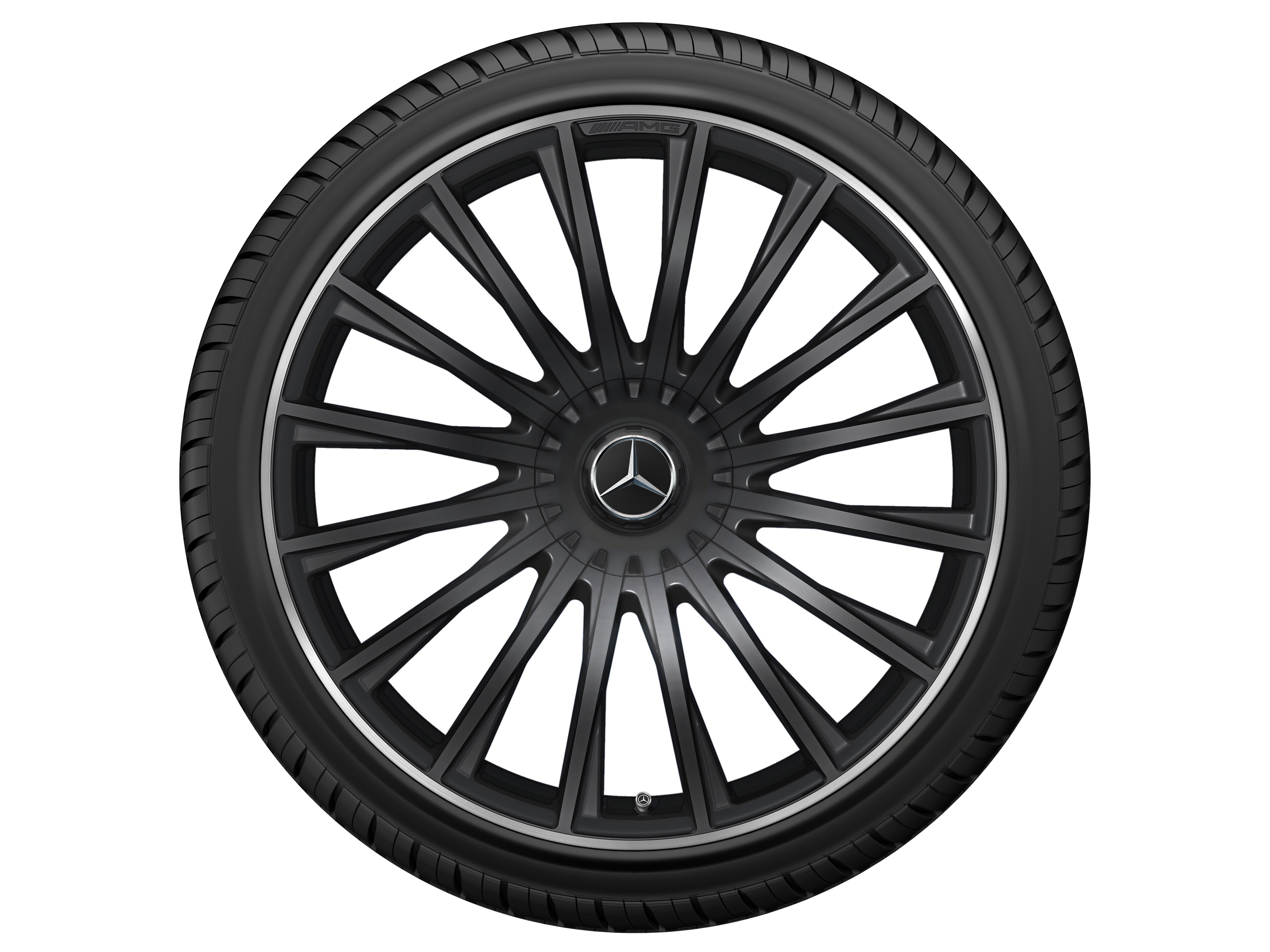 AMG Schmiederad im Vielspeichen-Design, 53,3 cm (21 Zoll), Felgenhorn glanzgedreht - 10,5 J x 21 ET 50, schwarz matt, Felgenhorn glanzgedreht