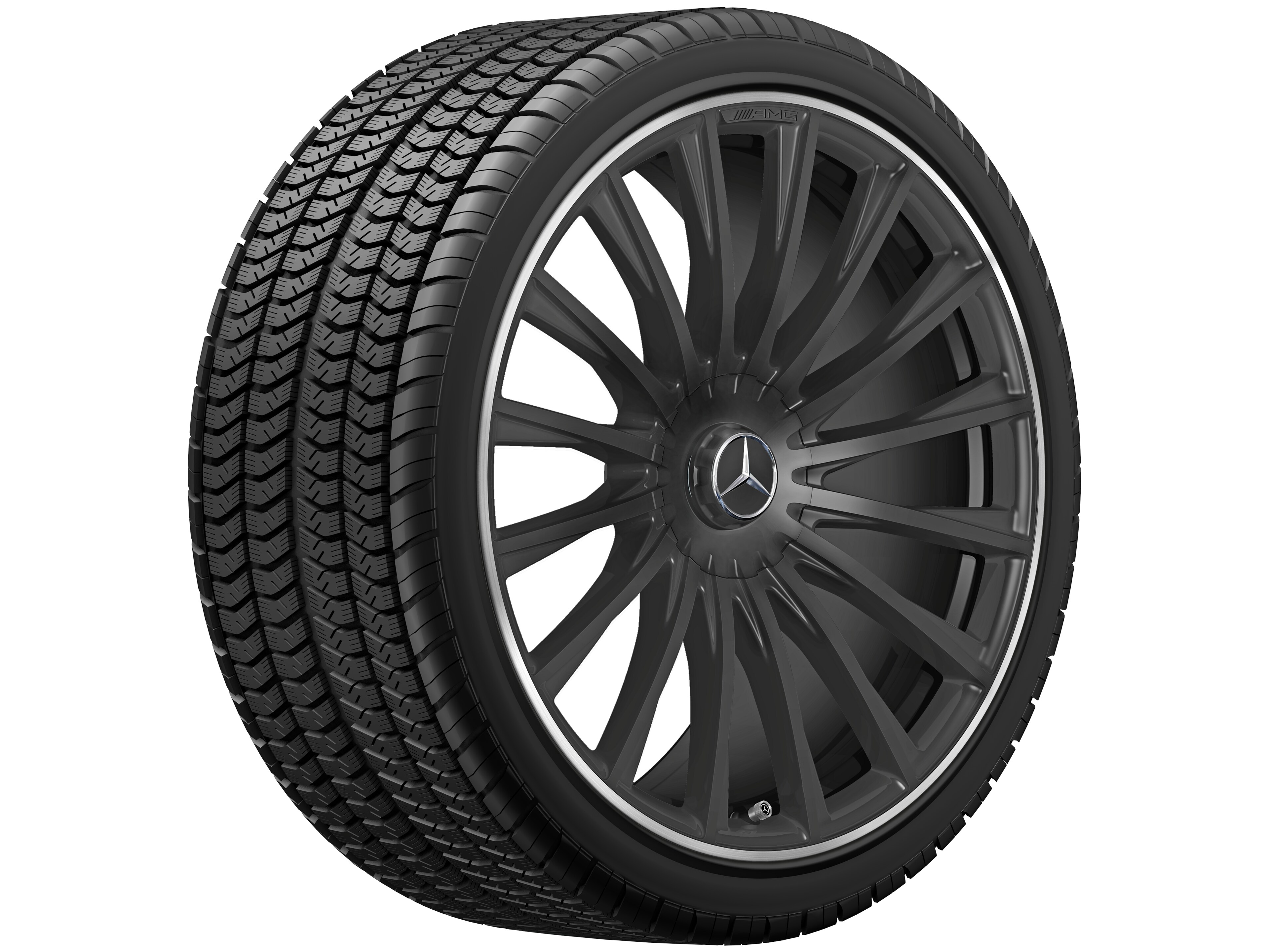 AMG Schmiederad im Vielspeichen-Design, 53,3 cm (21 Zoll), Felgenhorn glanzgedreht - 10,5 J x 21 ET 50, schwarz matt, Felgenhorn glanzgedreht