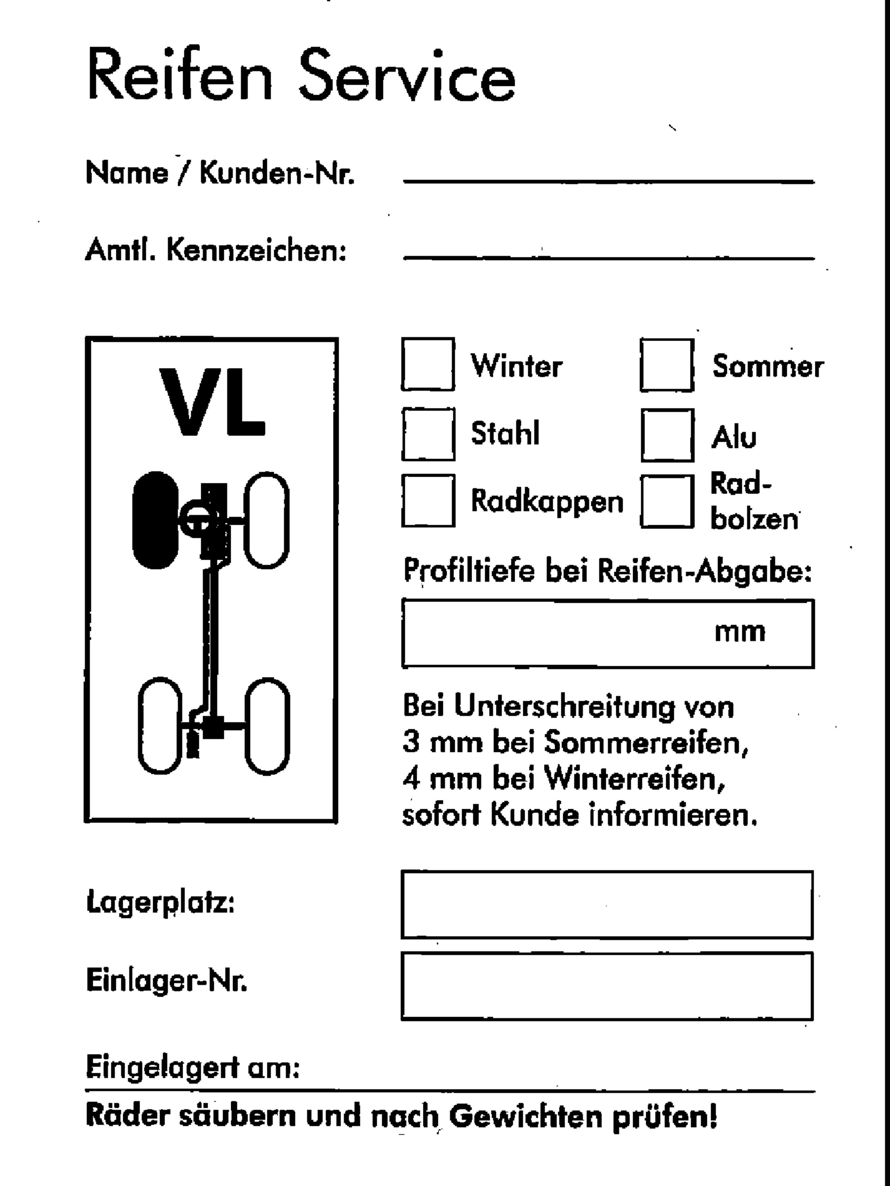 Reifeneinlagerungsetiketten - Papier