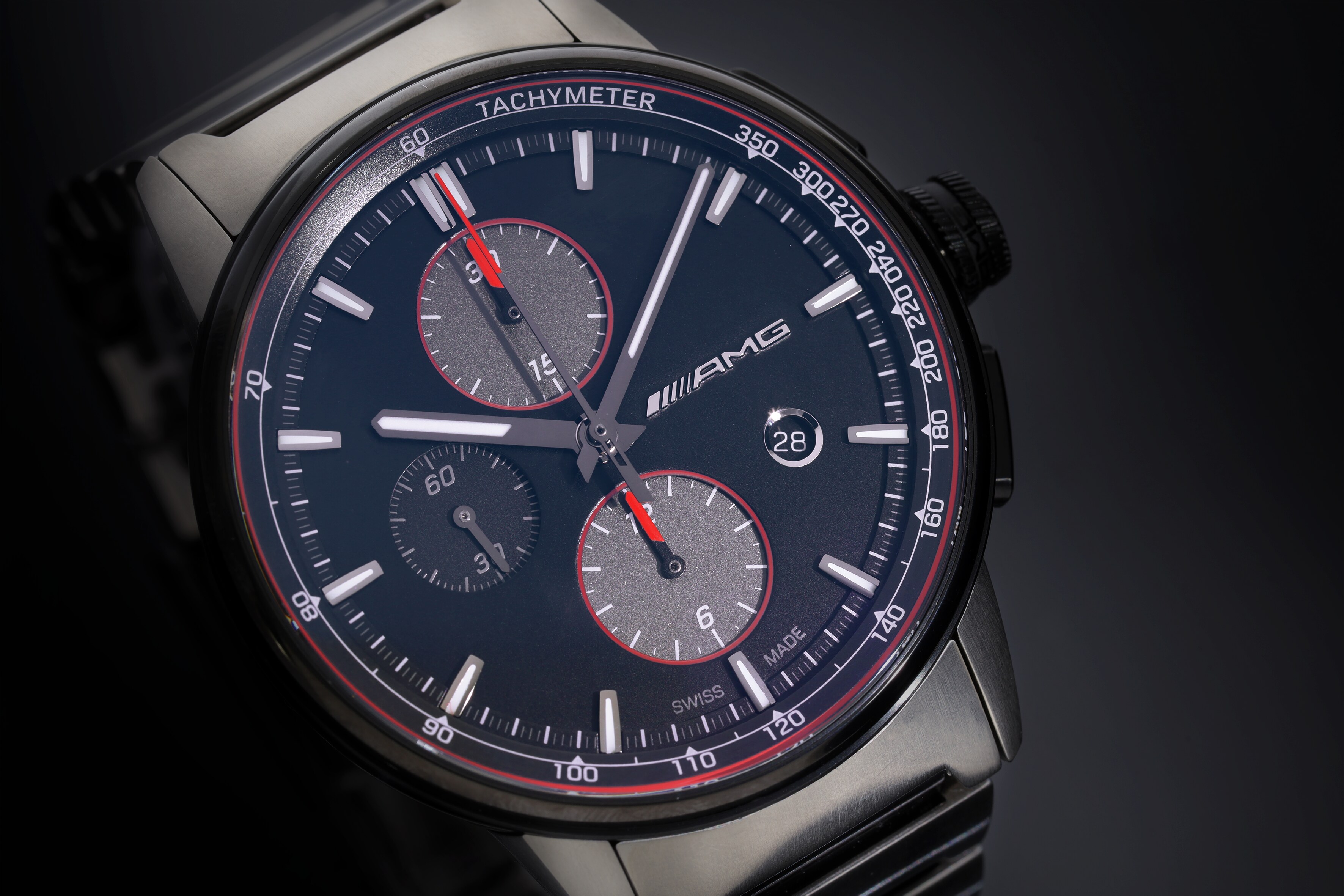 AMG Chronograph Automatik, Herren, Business - schwarz / anthrazit / rot, Edelstahl / Titan