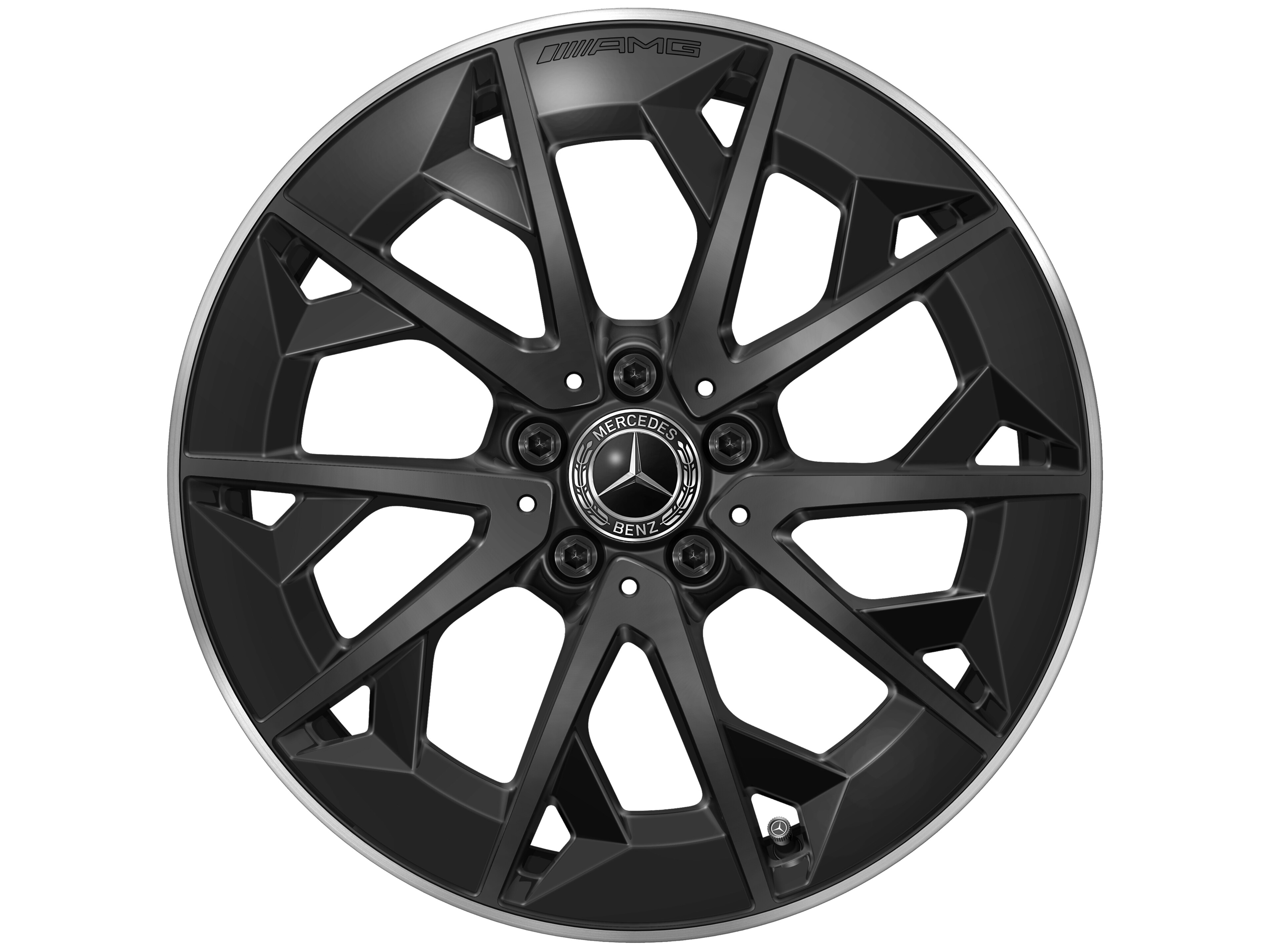 AMG Leichtmetallrad, im Kreuzspeichen-Design, 48,3 cm (19 Zoll) - 9 J x 19 ET 66, schwarz matt, Felgenhorn glanzgedreht