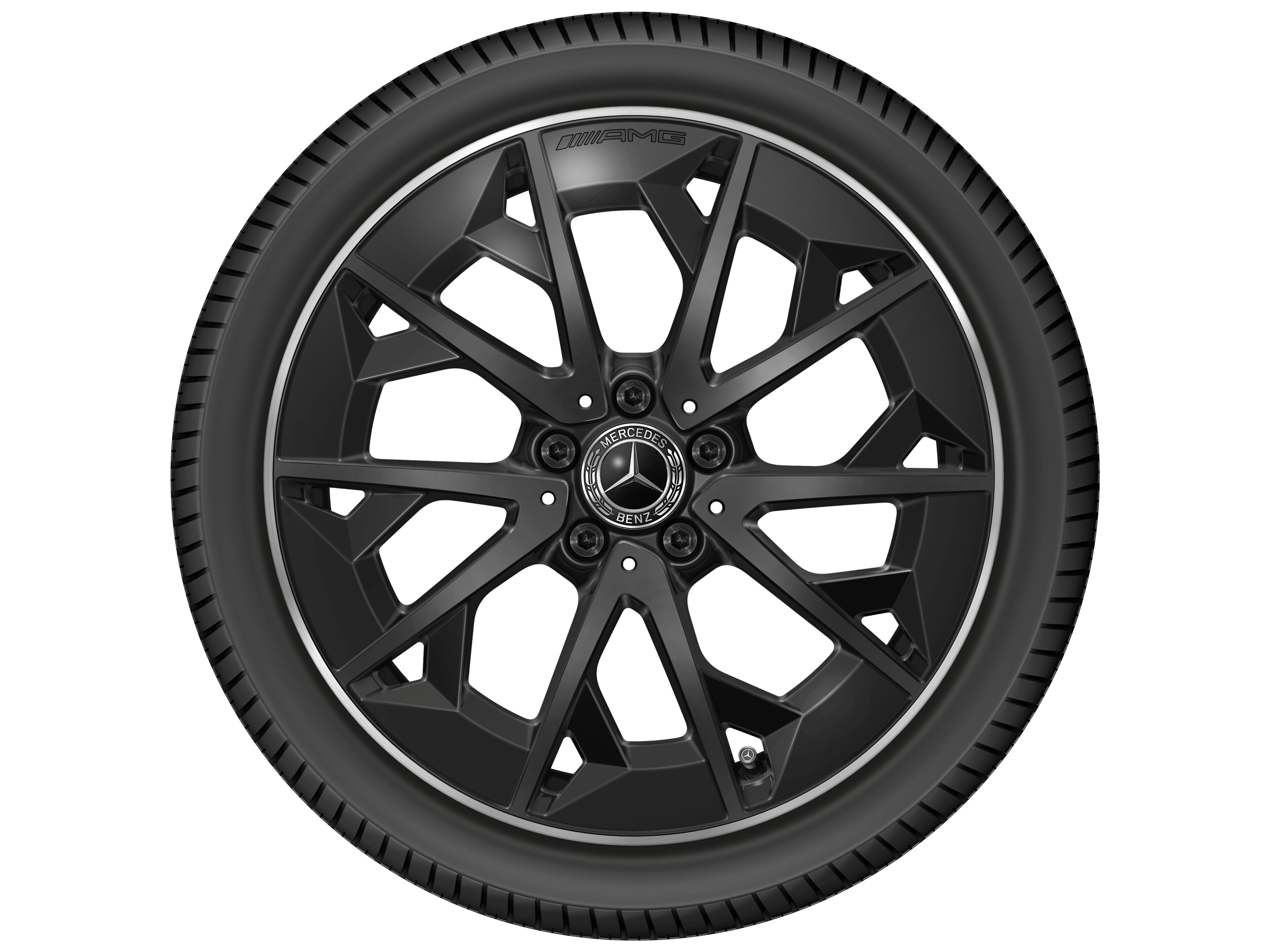 AMG Leichtmetallrad, im Kreuzspeichen-Design, 48,3 cm (19 Zoll) - 9 J x 19 ET 66, schwarz matt, Felgenhorn glanzgedreht
