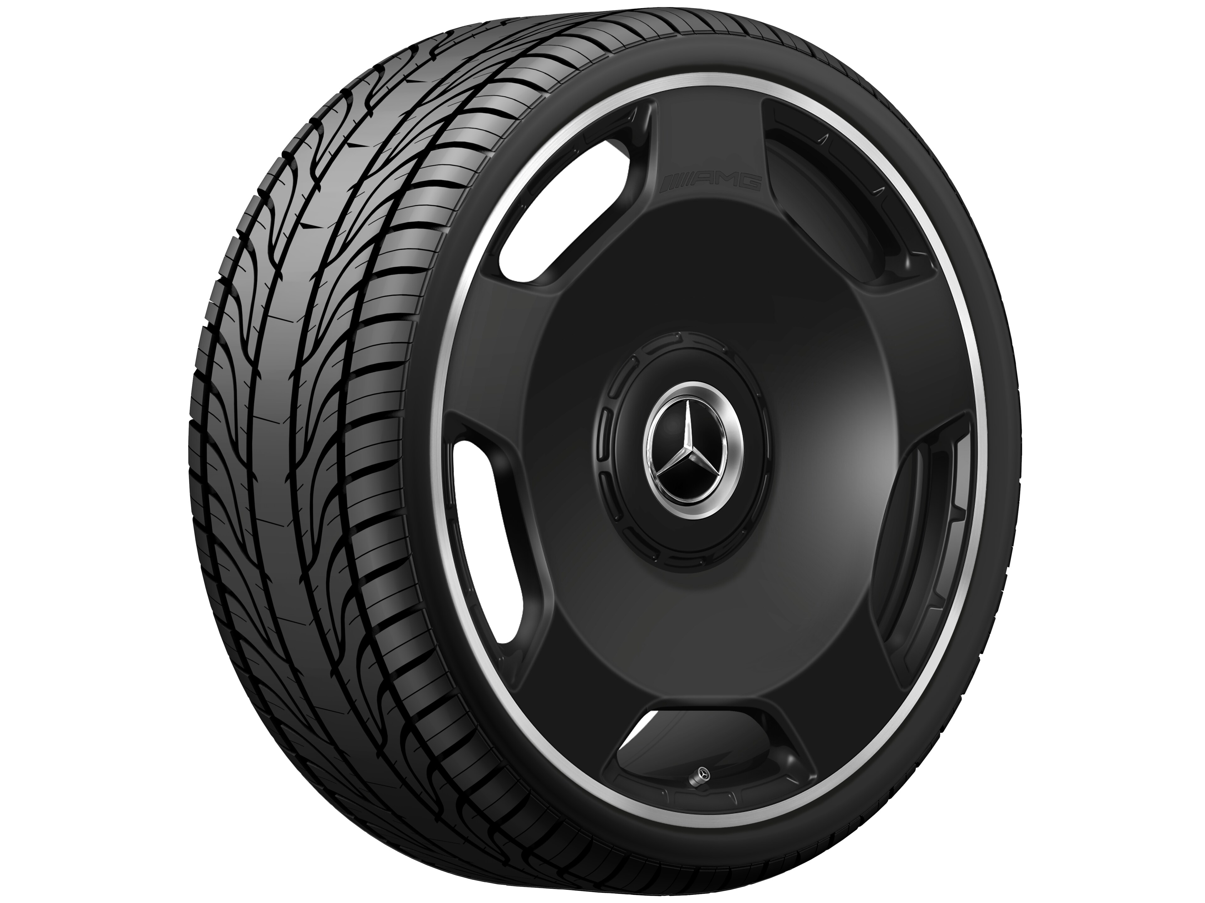 AMG Schmiederad, im 5-Loch Design, 58,4 cm (23 Zoll), Felgenhorn glanzgedreht - 10 J x 23 ET 45, schwarz matt, Felgenhorn glanzgedreht