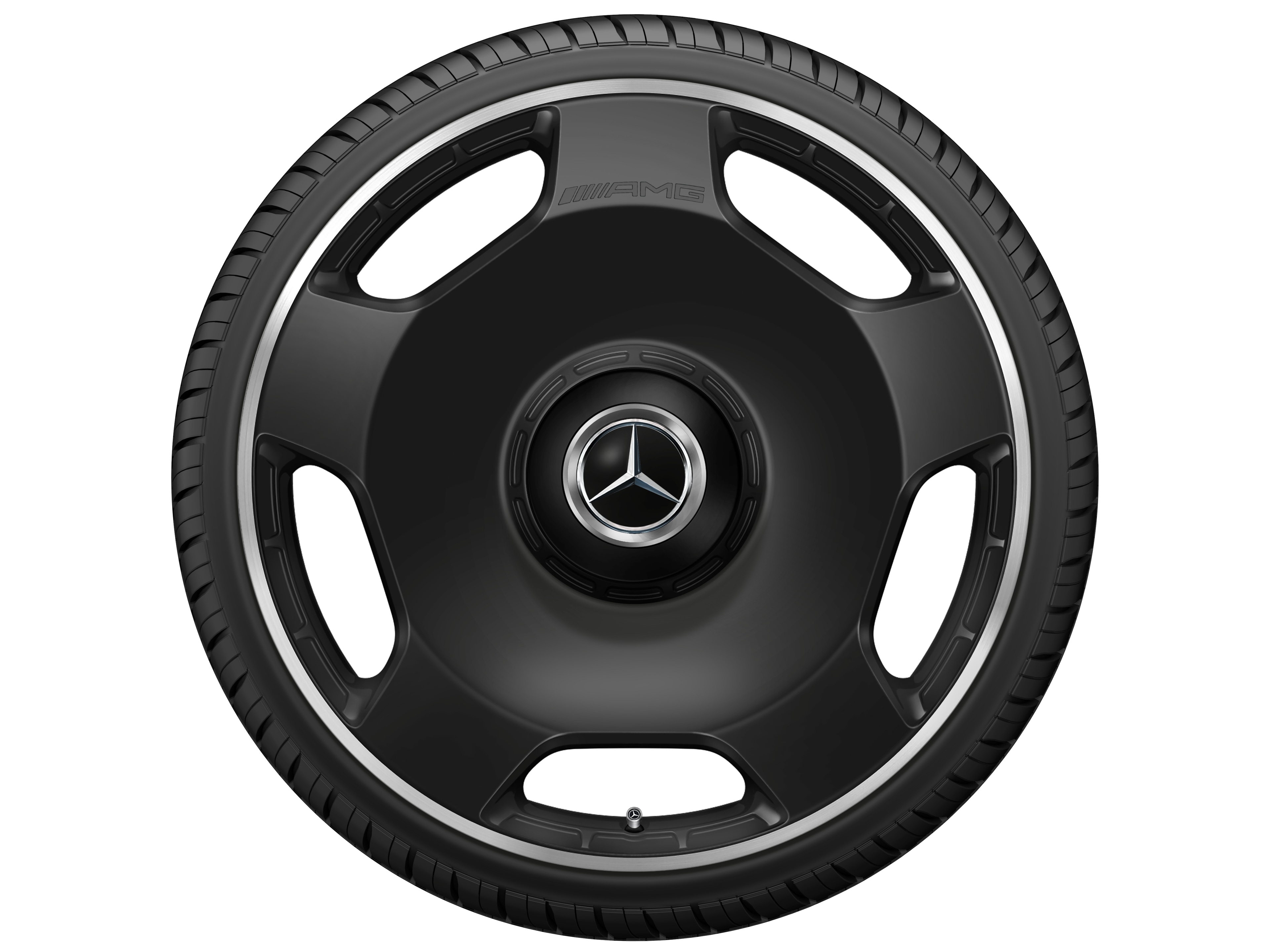 AMG Schmiederad, im 5-Loch Design, 58,4 cm (23 Zoll), Felgenhorn glanzgedreht - 10 J x 23 ET 45, schwarz matt, Felgenhorn glanzgedreht
