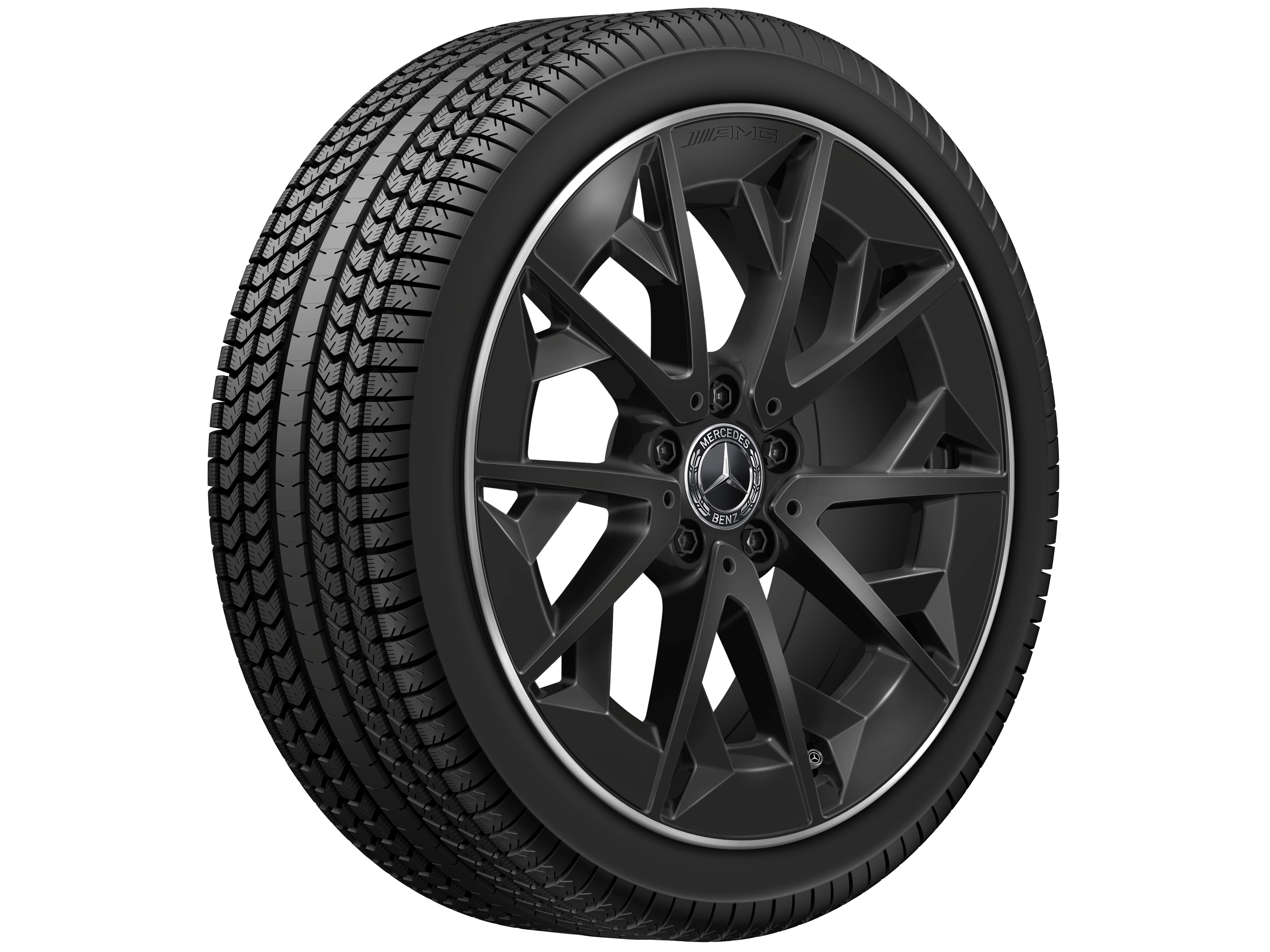 AMG Leichtmetallrad, im Kreuzspeichen-Design, 48,3 cm (19 Zoll) - 9 J x 19 ET 66, schwarz matt, Felgenhorn glanzgedreht