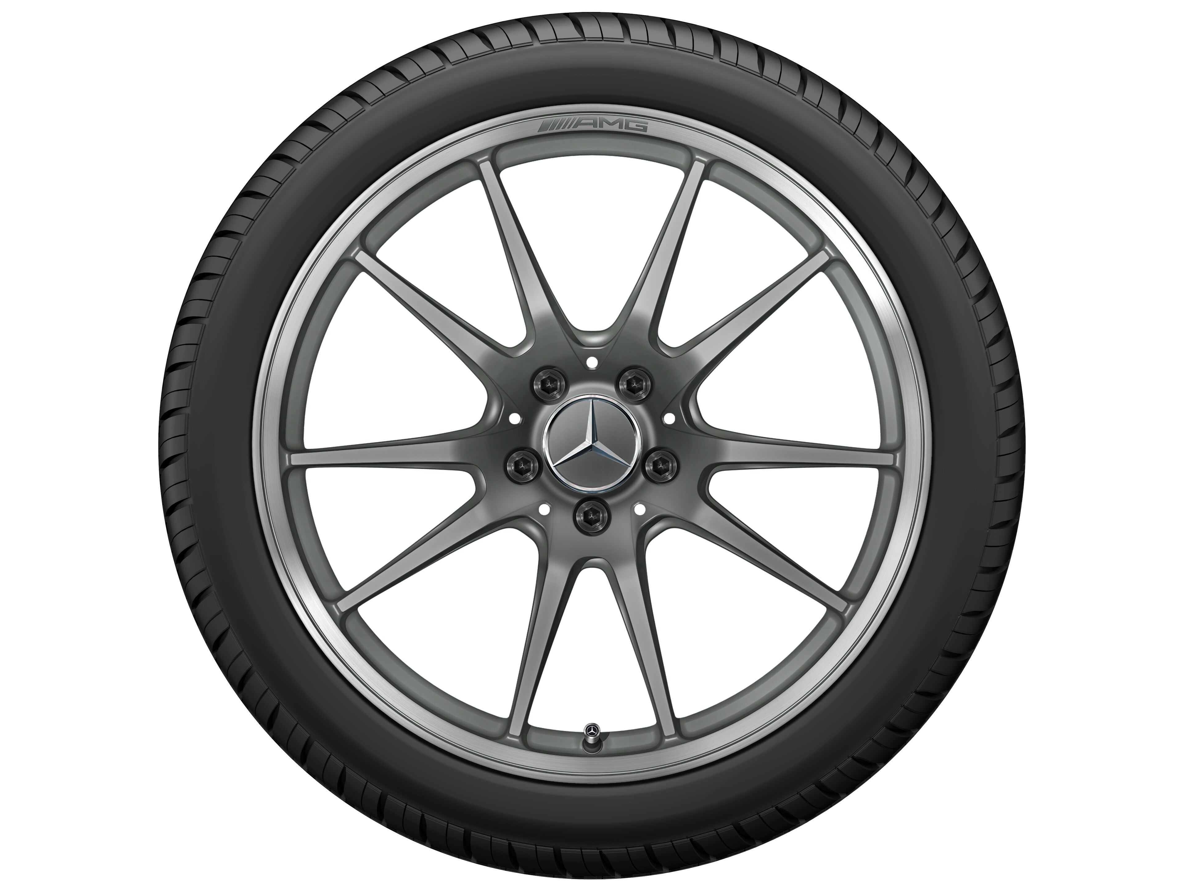 AMG Schmiederad, im 5-Doppelspeichen-Design, 48,3 cm (19 Zoll), Felgenhorn glanzgedreht - 10 J x 19 ET 56, titangrau matt, Felgenhorn glanzgedreht