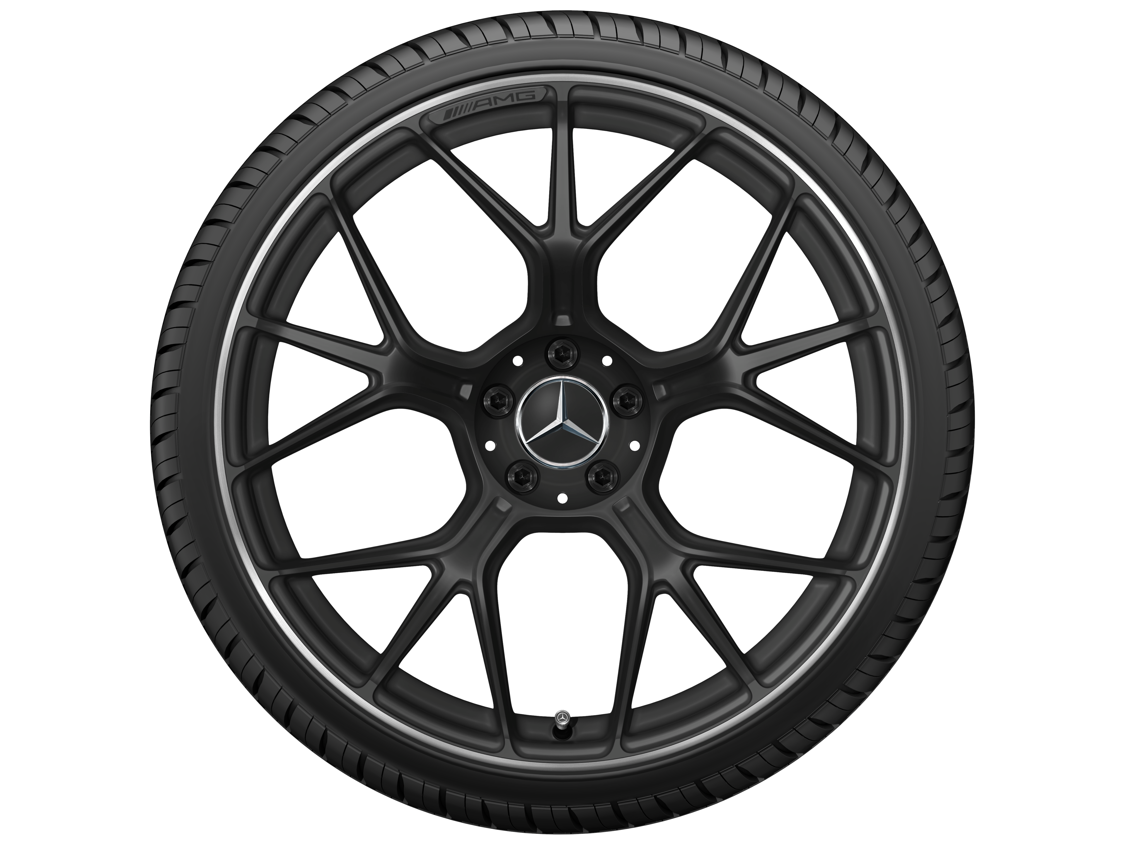 Jante forgée AMG Jante en Y, 53,3 cm (21 pouces) - 9,5 J x 21 ET 45, noir mat, Rebord de jante, brillant