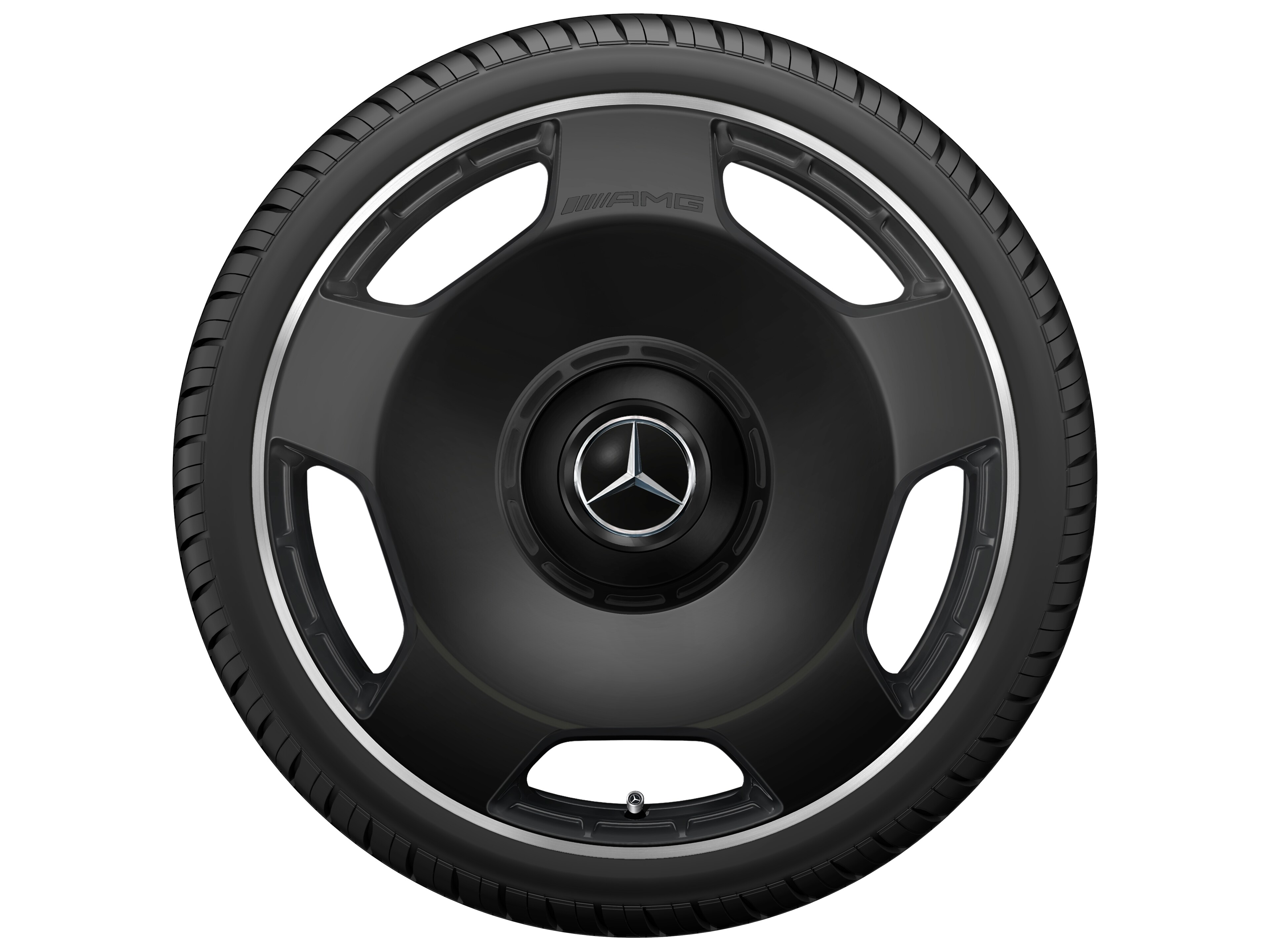AMG Schmiederad, im 5-Loch Design, 55,9 cm (22 Zoll), Felgenhorn glanzgedreht - 10 J x 22 ET 36, schwarz matt, Felgenhorn glanzgedreht