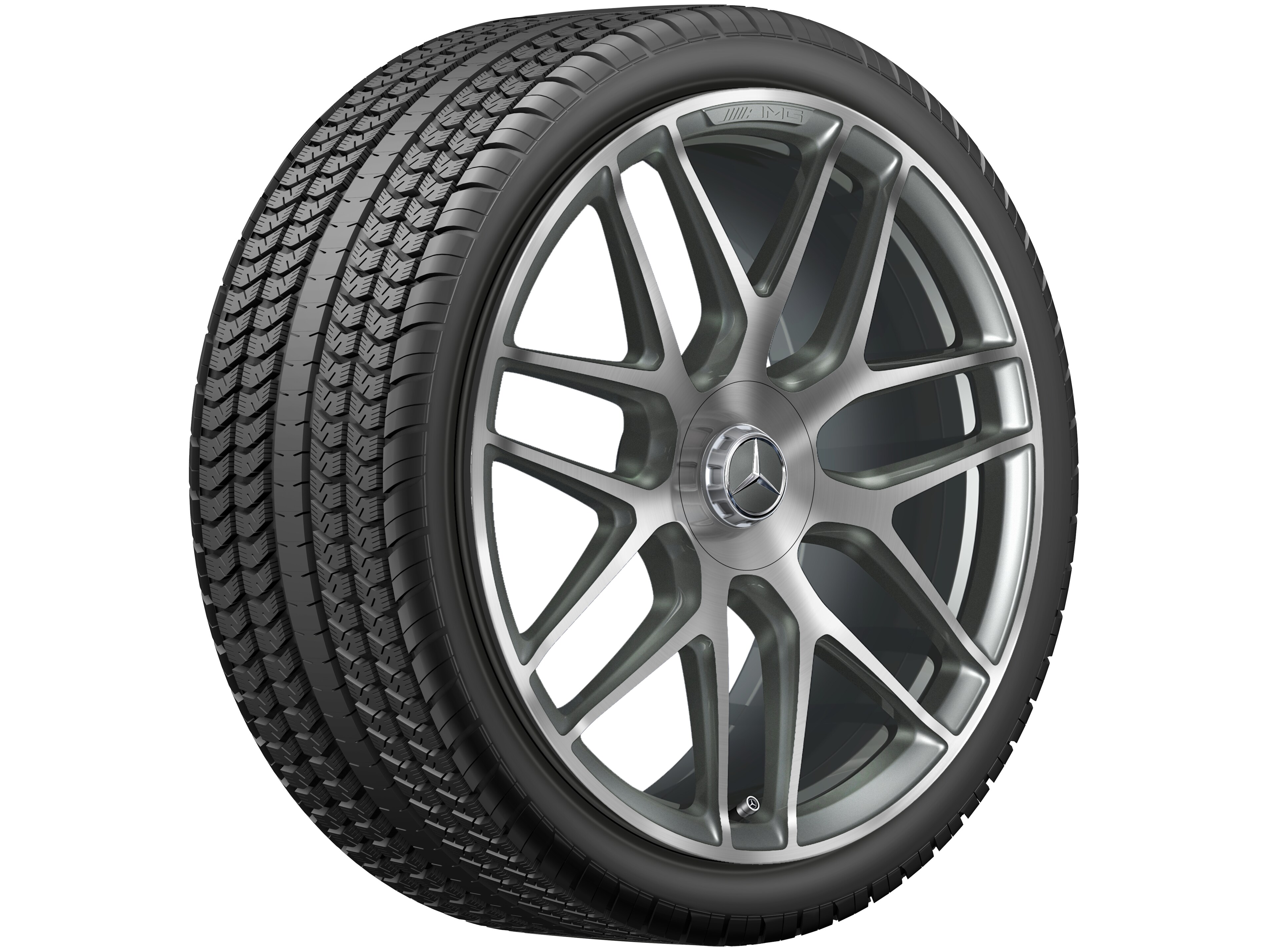 AMG Schmiederad im Kreuzspeichen-Design, 55,9 cm (22 Zoll) - 11,5 J x 22 ET 53, titangrau, glanzgedreht