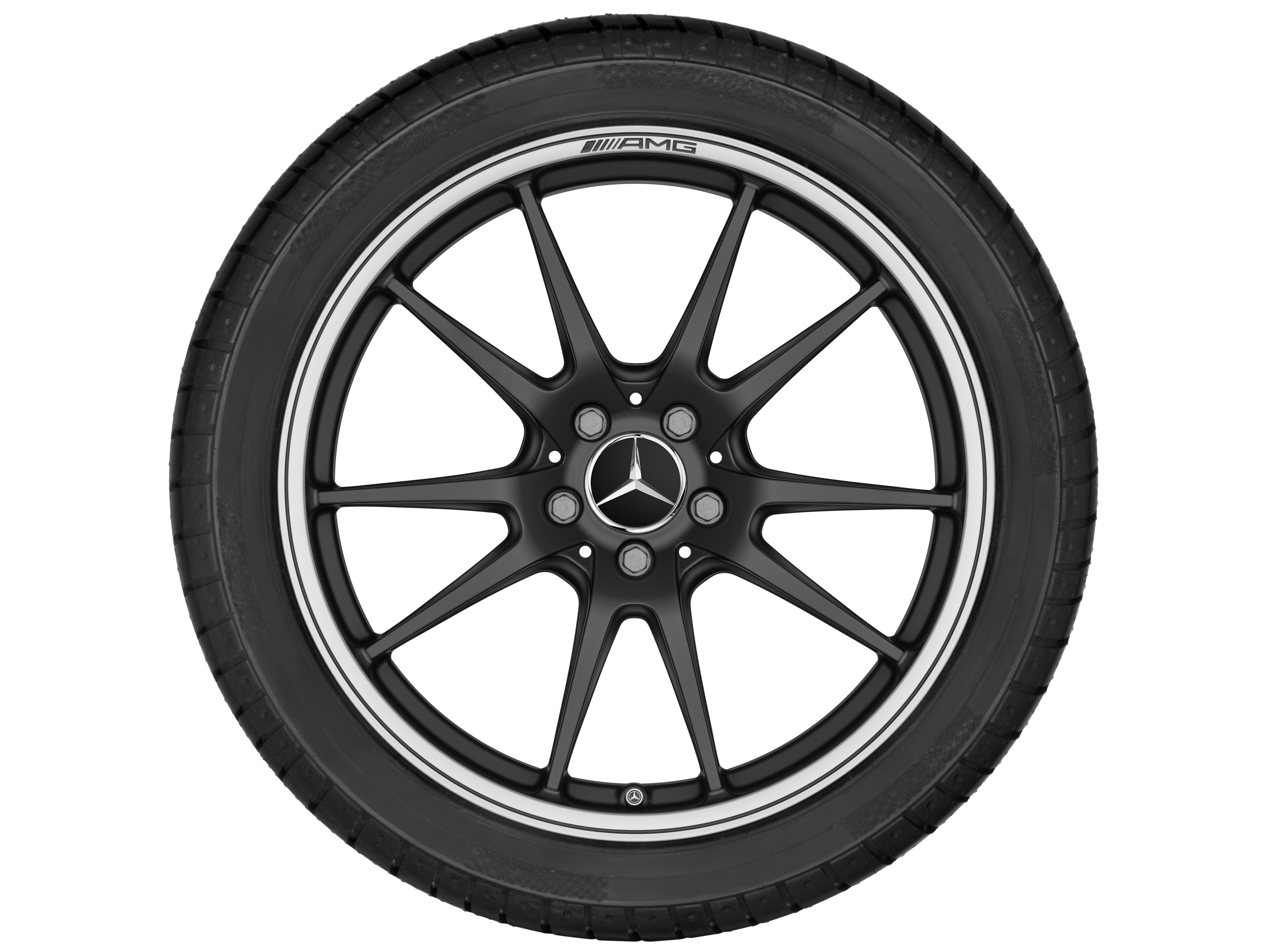 AMG Schmiederad, im 5-Doppelspeichen-Design, 50,8 cm (20 Zoll), Felgenhorn glanzgedreht - 10,5 J x 20 ET 57, schwarz matt, glanzgedreht