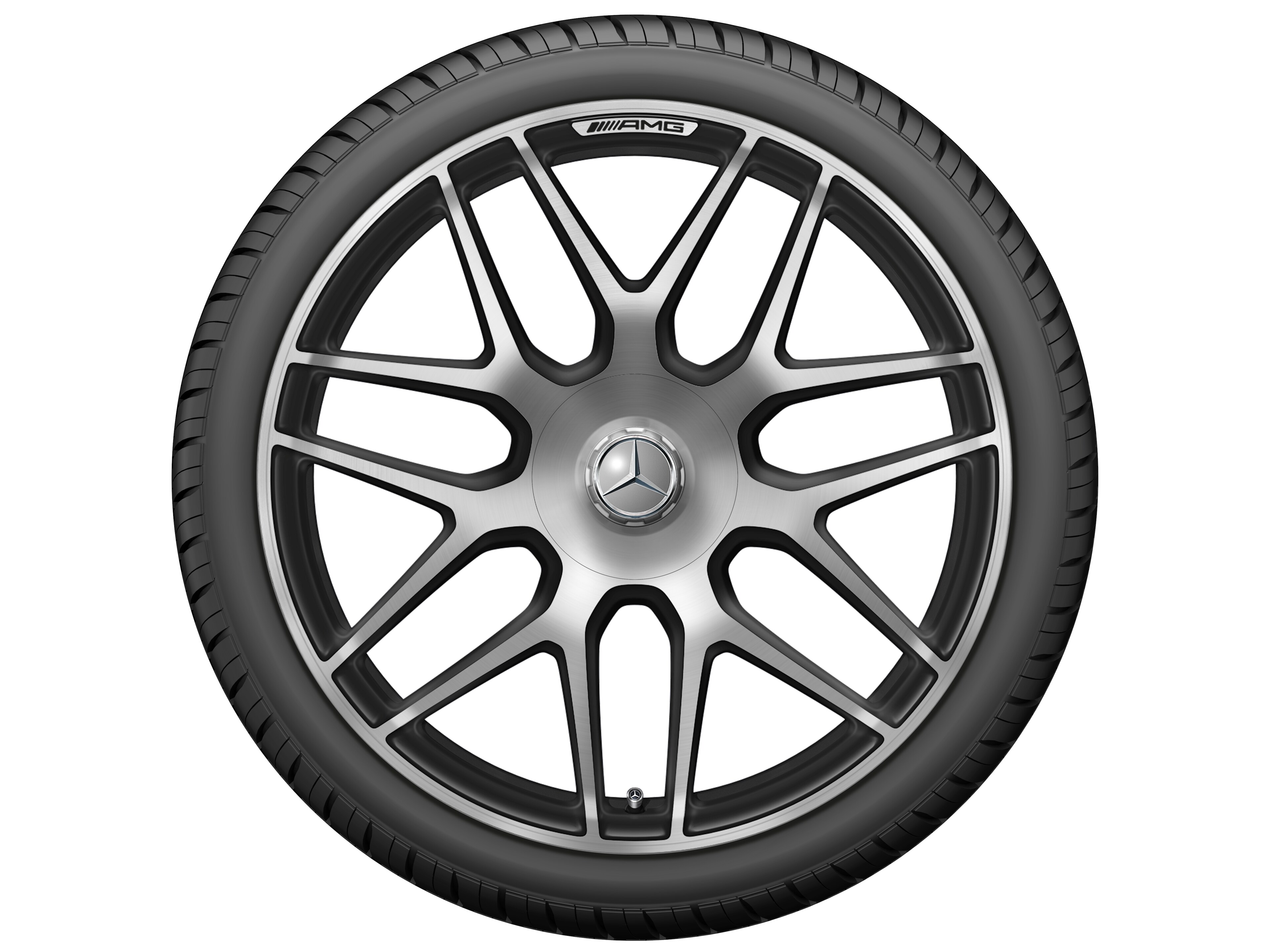 AMG Schmiederad im Kreuzspeichen-Design, 55,9 cm (22 Zoll) - 10 J x 22 ET 36, schwarz matt, glanzgedreht