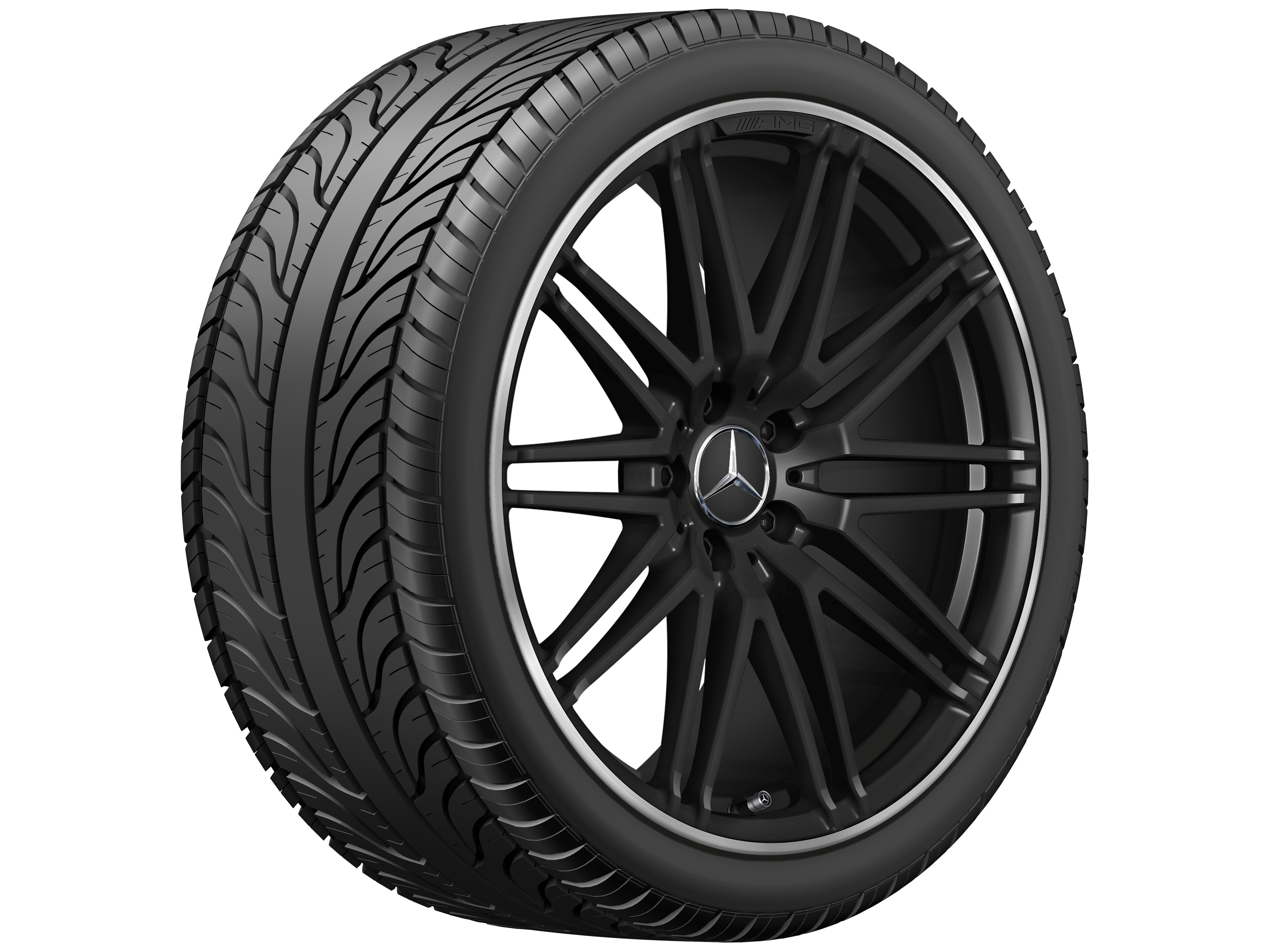 AMG Schmiederad, im 10-Speichen-Design, 50,8 cm (20 Zoll), Felgenhorn glanzgedreht - 11 J x 20 ET 68, schwarz matt, Felgenhorn glanzgedreht