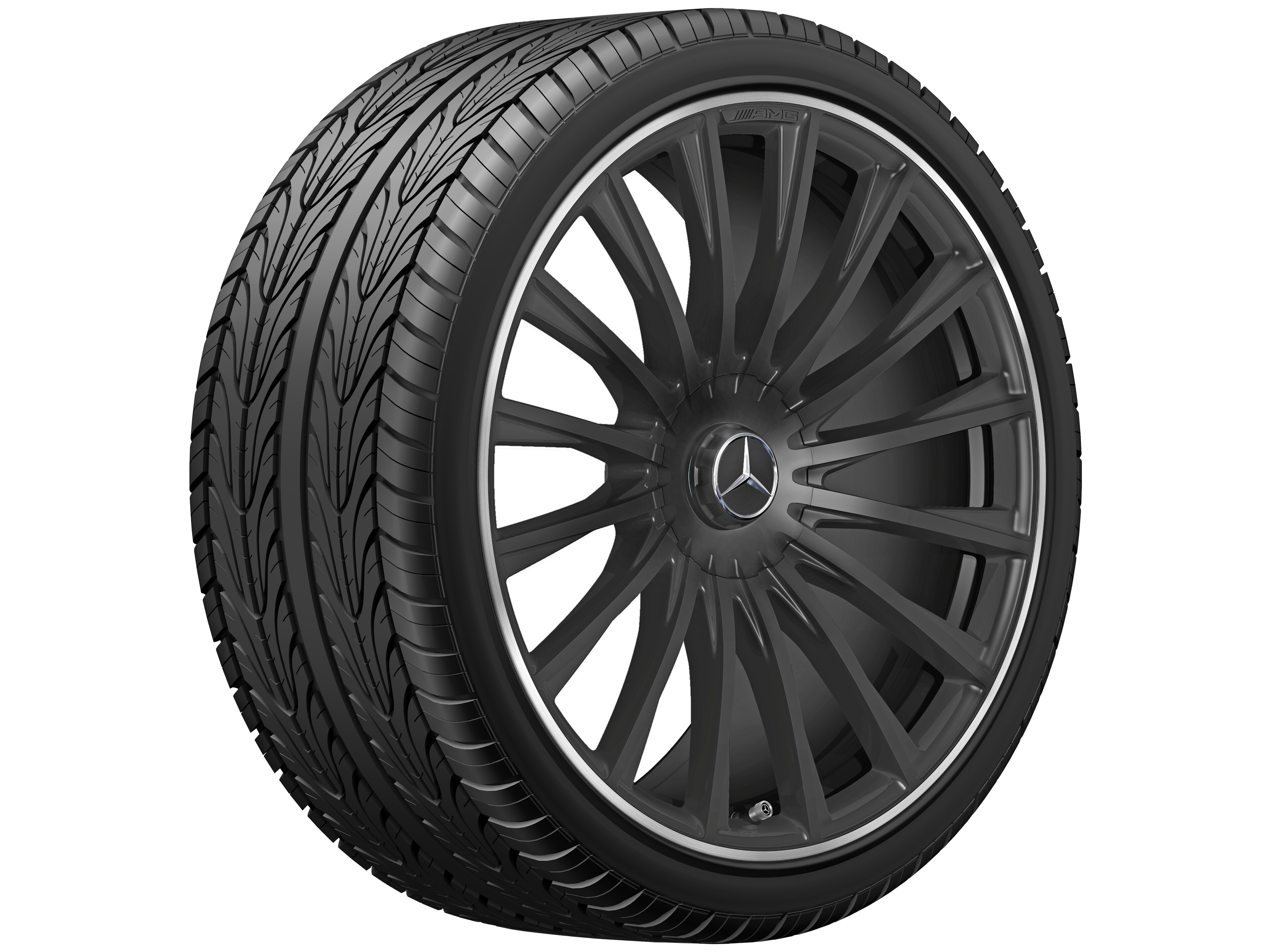 AMG Schmiederad im Vielspeichen-Design, 53,3 cm (21 Zoll), Felgenhorn glanzgedreht - 10,5 J x 21 ET 50, schwarz matt, Felgenhorn glanzgedreht