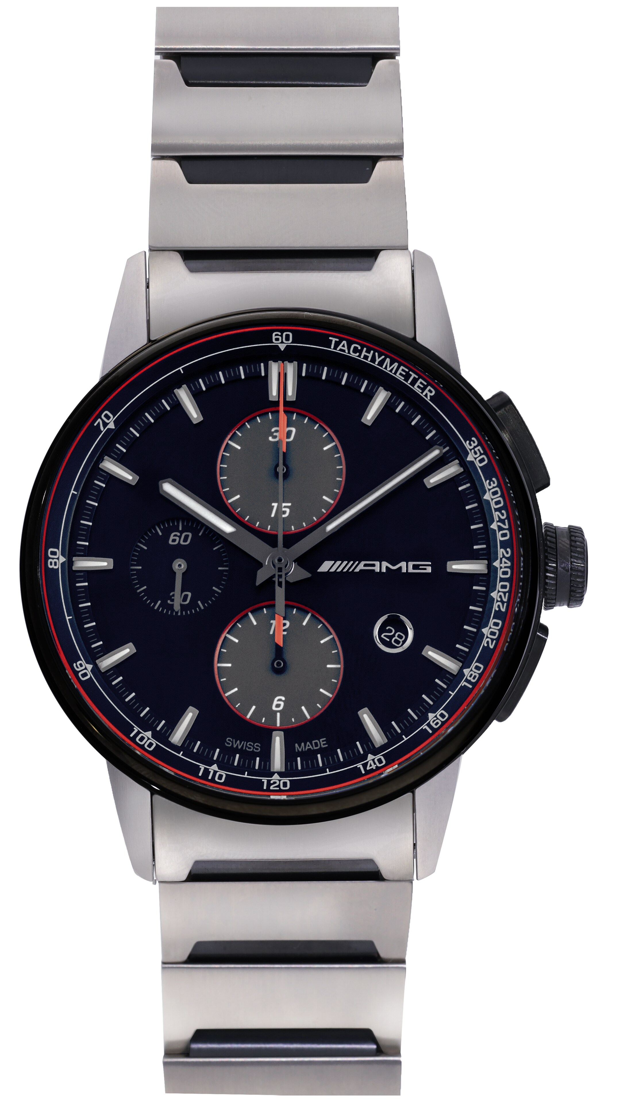 AMG Chronograph Automatik, Herren, Business - schwarz / anthrazit / rot, Edelstahl / Titan
