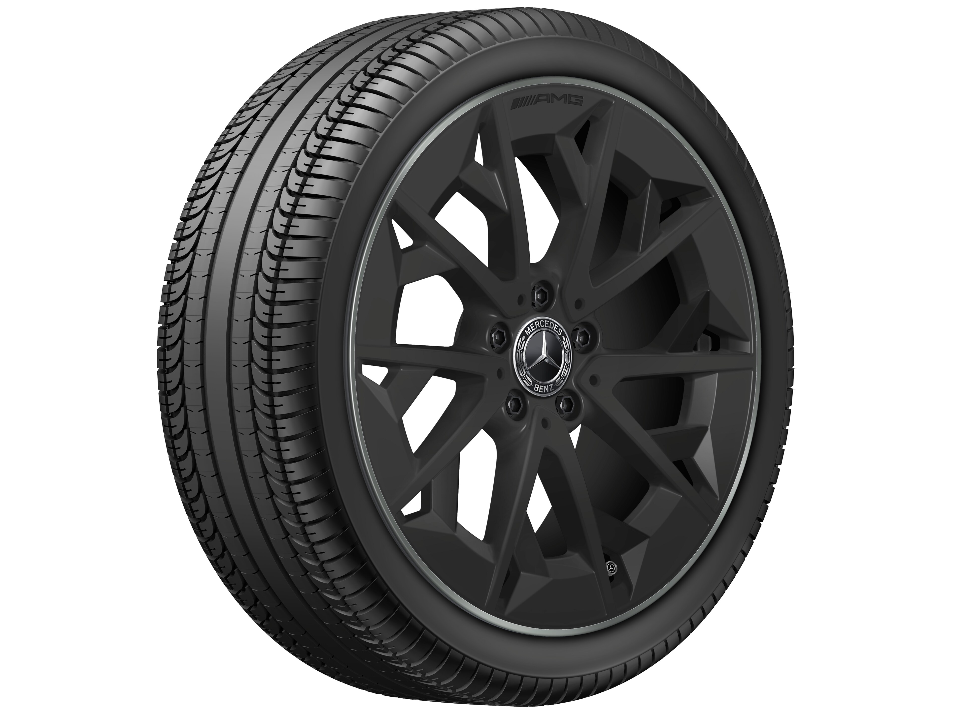AMG Leichtmetallrad, im Kreuzspeichen-Design, 48,3 cm (19 Zoll) - 7,5 J x 19 ET 48,4, schwarz matt / techgold matt