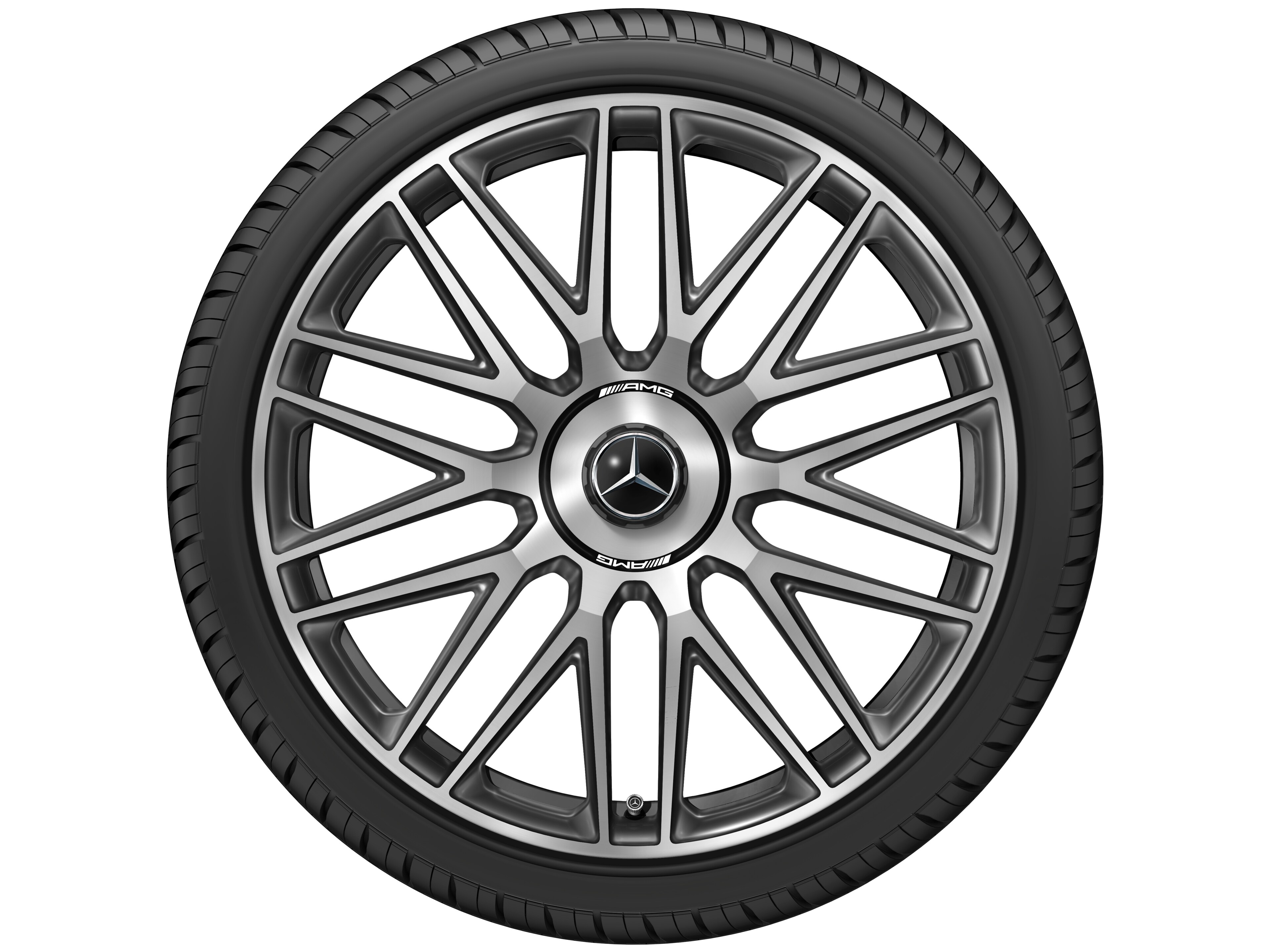 AMG Schmiederad im 10-Speichen-Design, 53,3 cm (21 Zoll) - 9,5 J x 21 ET 33, schwarz / dark platin gloss