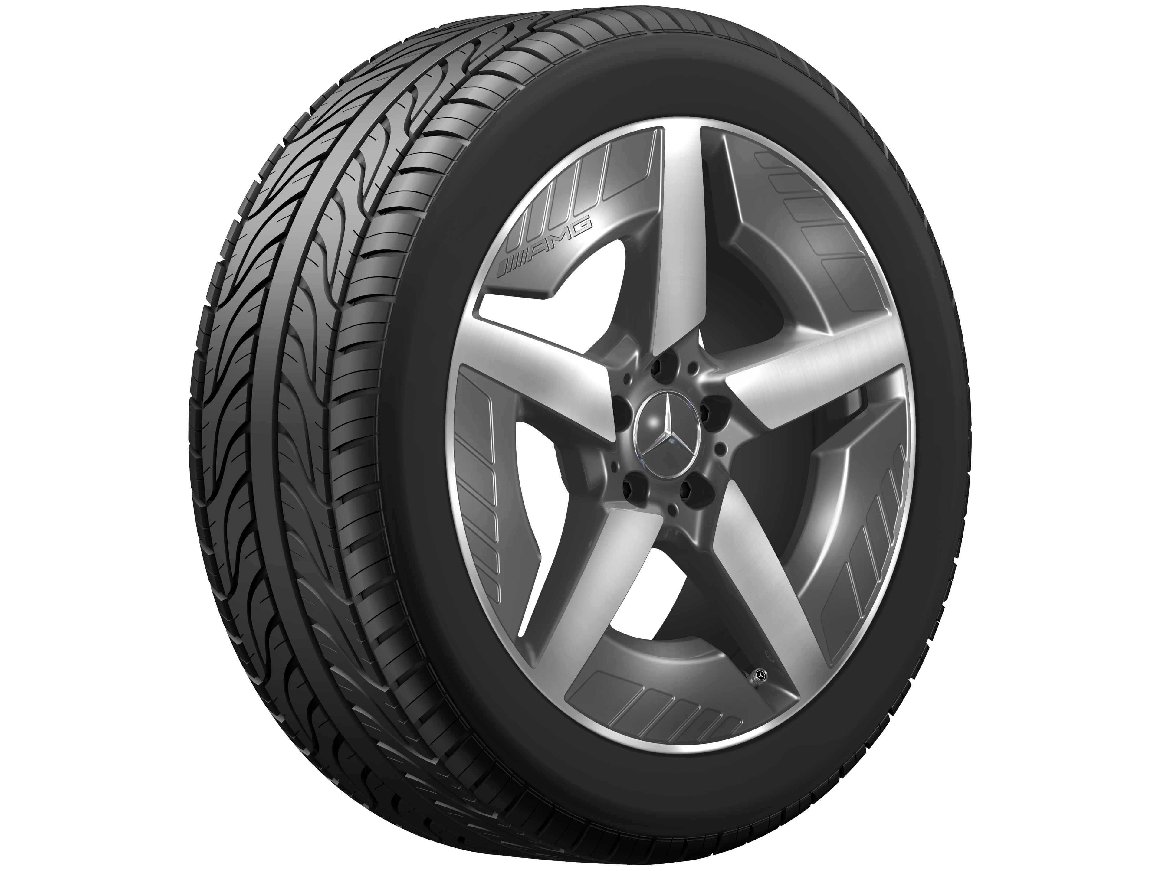 AMG Leichtmetallrad, im 5-Speichen-Design, 48,3 cm (19 Zoll), glanzgedreht - 9 J x 19 ET 58,7, tantalgrau, glanzgedreht