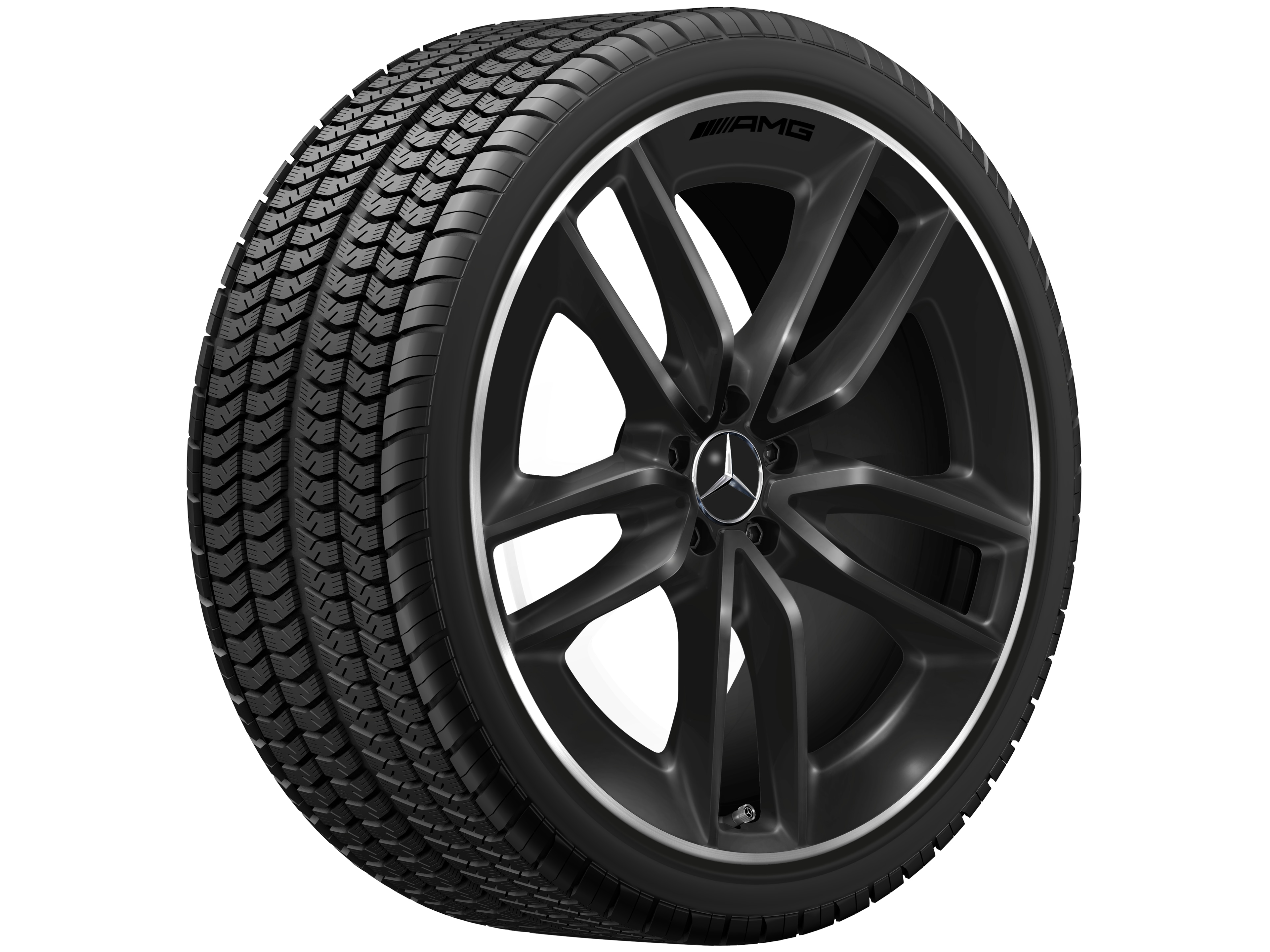 AMG 5-Doppelspeichen-Rad, 55,9 cm (22 Zoll), Felgenhorn glanzgedreht - 10 J x 22 ET 56,1, schwarz, Felgenhorn glanzgedreht