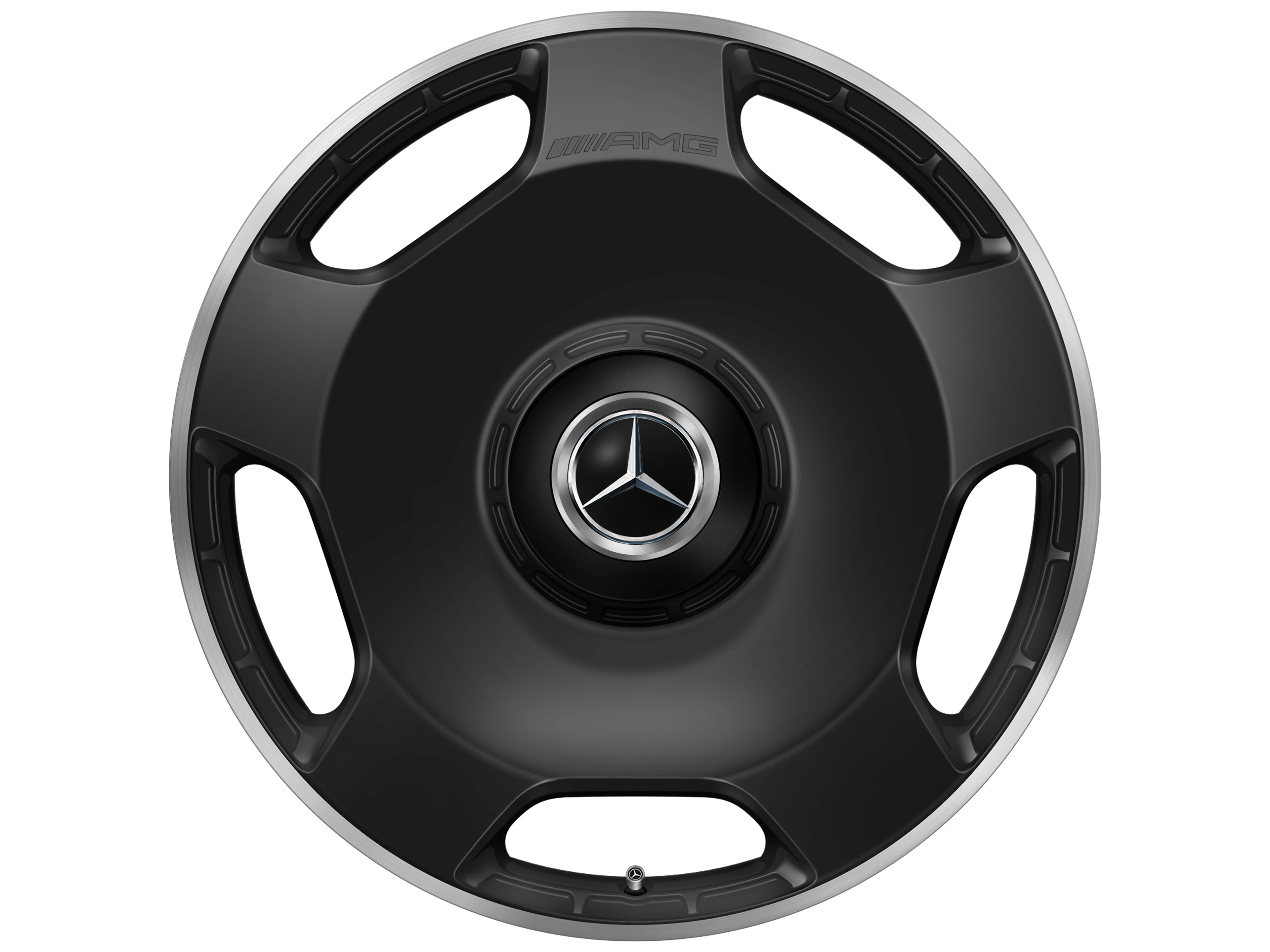 AMG Schmiederad, im 5-Loch Design, 58,4 cm (23 Zoll), Felgenhorn glanzgedreht - 10 J x 23 ET 45, schwarz matt, Felgenhorn glanzgedreht