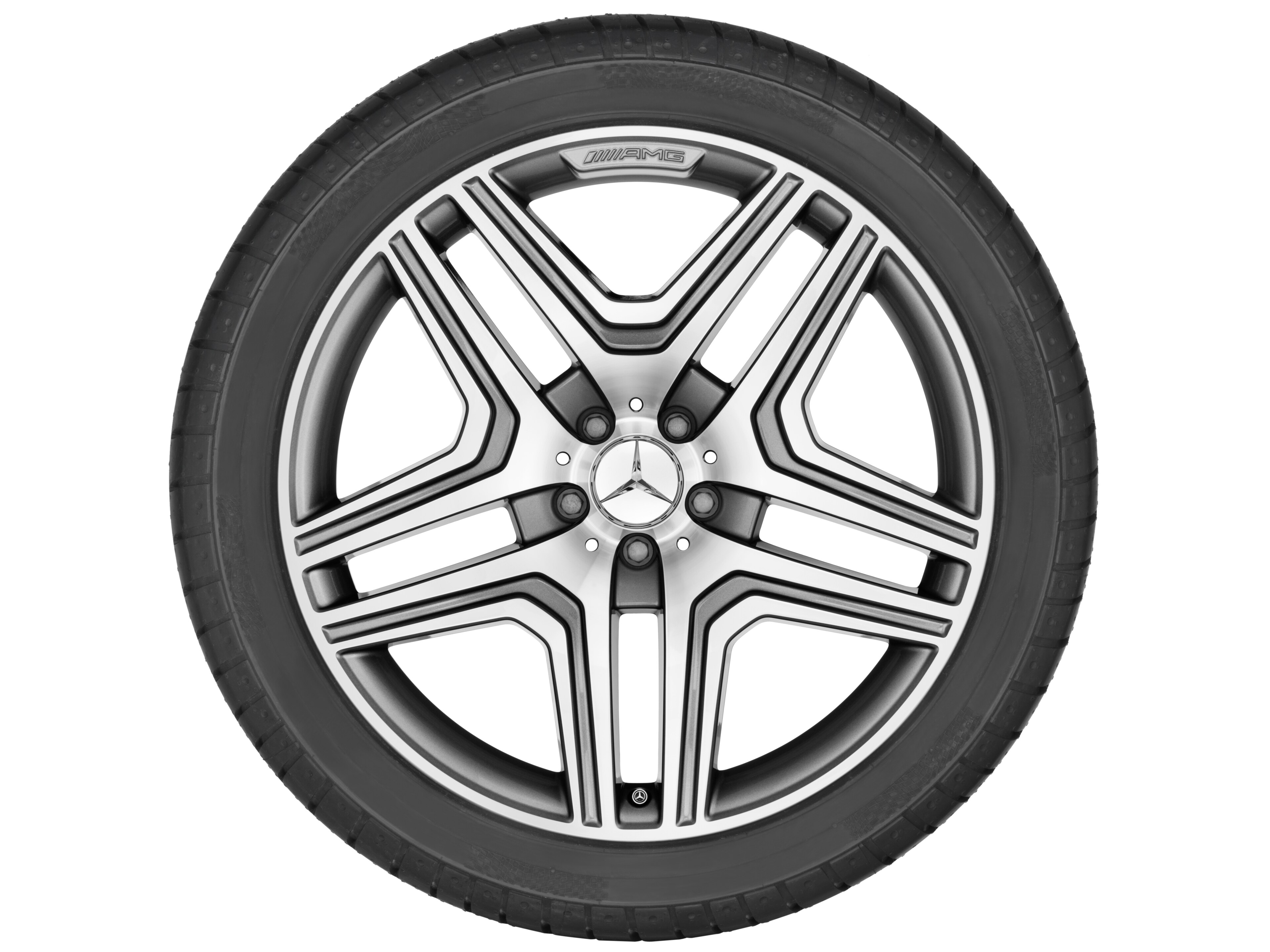 AMG 5-Doppelspeichen-Rad, 53,3 cm (21 Zoll), Felgenhorn glanzgedreht - 10 J x 21 ET 46, titangrau, glanzgedreht