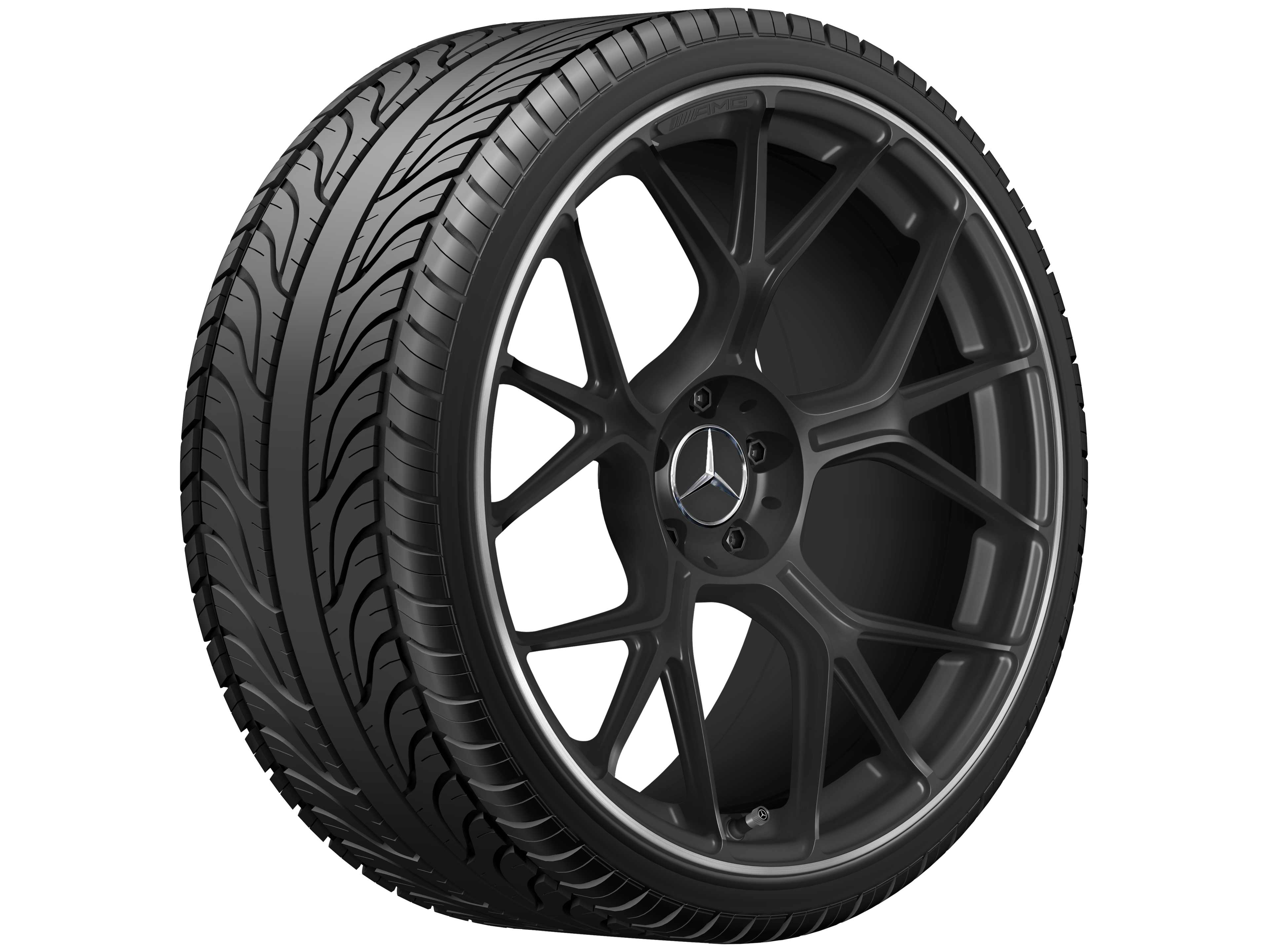 Jante forgée AMG Jante en Y, 53,3 cm (21 pouces) - 11 J x 21 ET 60,1, noir mat, Rebord de jante, brillant