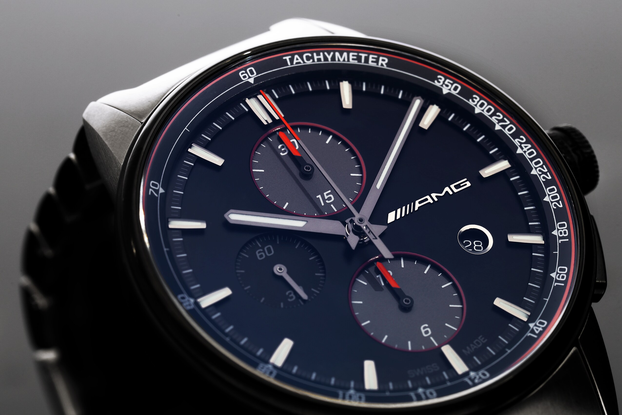 AMG Chronograph Automatik, Herren, Business - schwarz / anthrazit / rot, Edelstahl / Titan