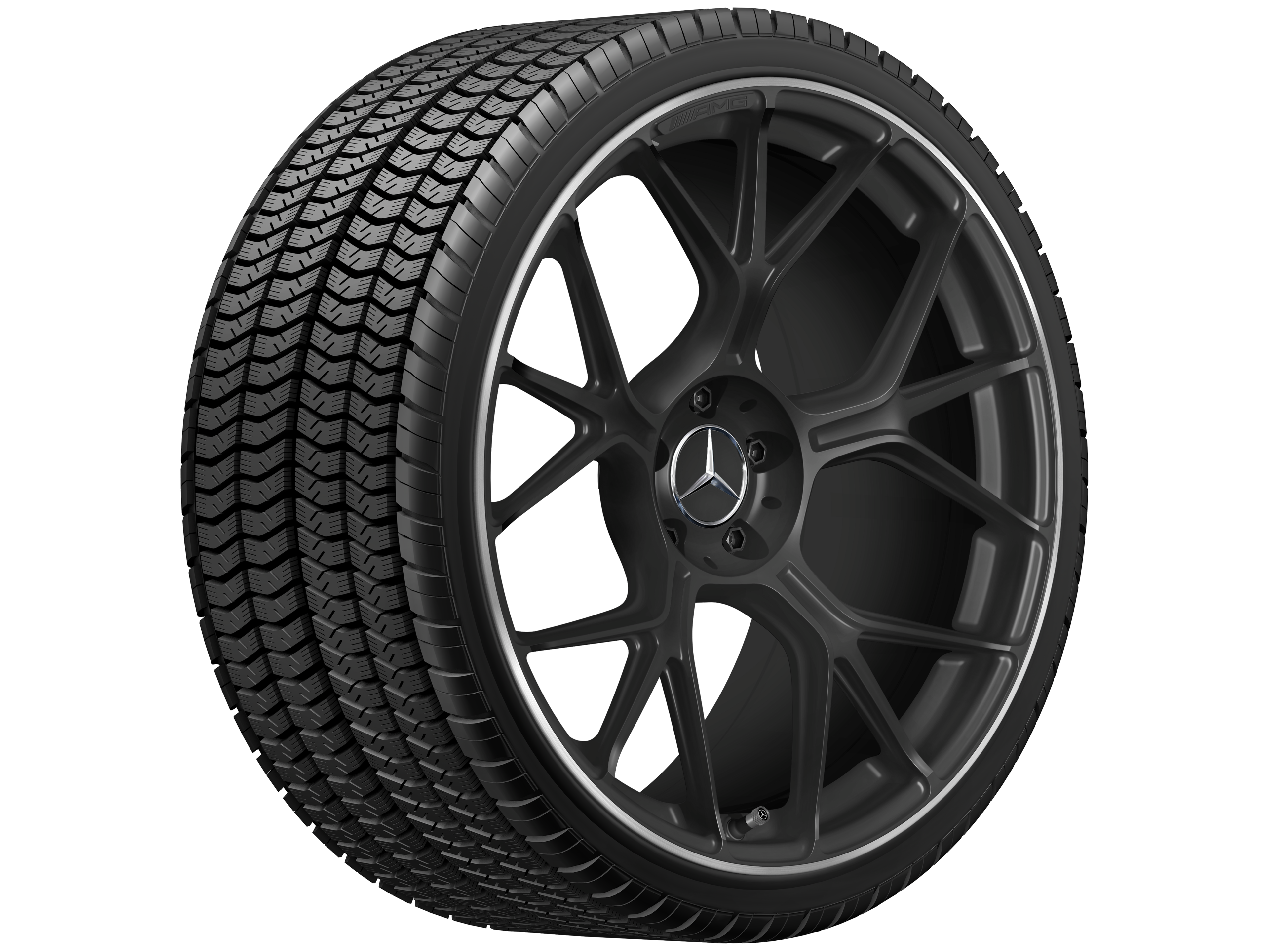 Jante forgée AMG Jante en Y, 53,3 cm (21 pouces) - 11 J x 21 ET 60,1, noir mat, Rebord de jante, brillant