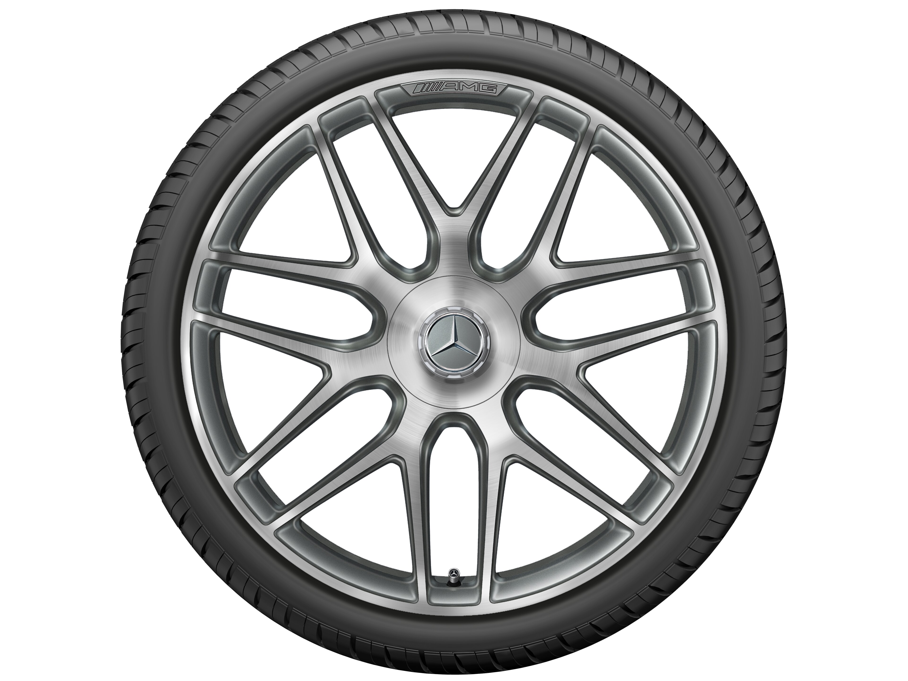AMG Schmiederad im Kreuzspeichen-Design, 55,9 cm (22 Zoll) - 11,5 J x 22 ET 53, titangrau, glanzgedreht