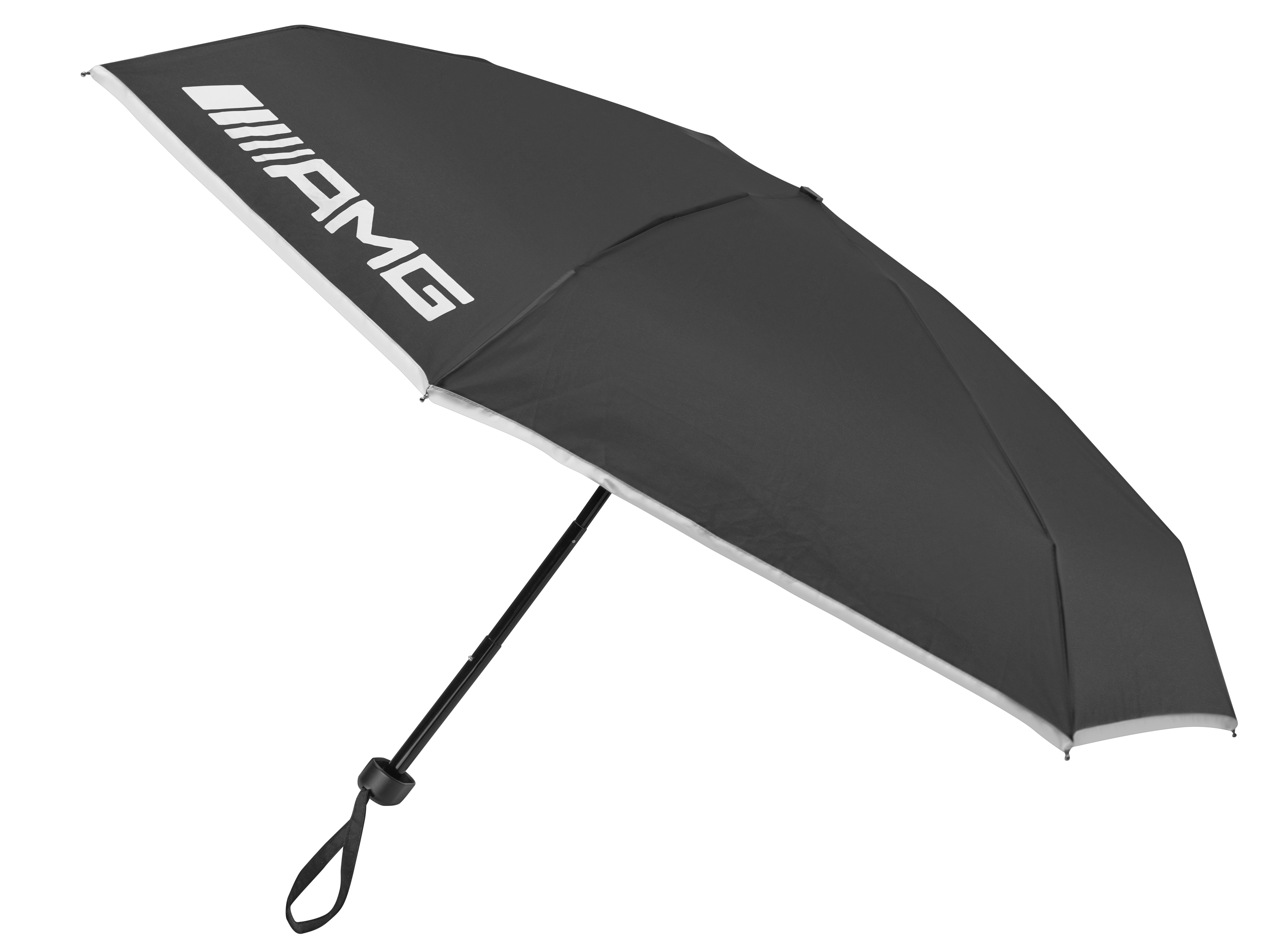 AMG Taschenschirm - schwarz / weiß, Aluminium / Stahl / Polyester