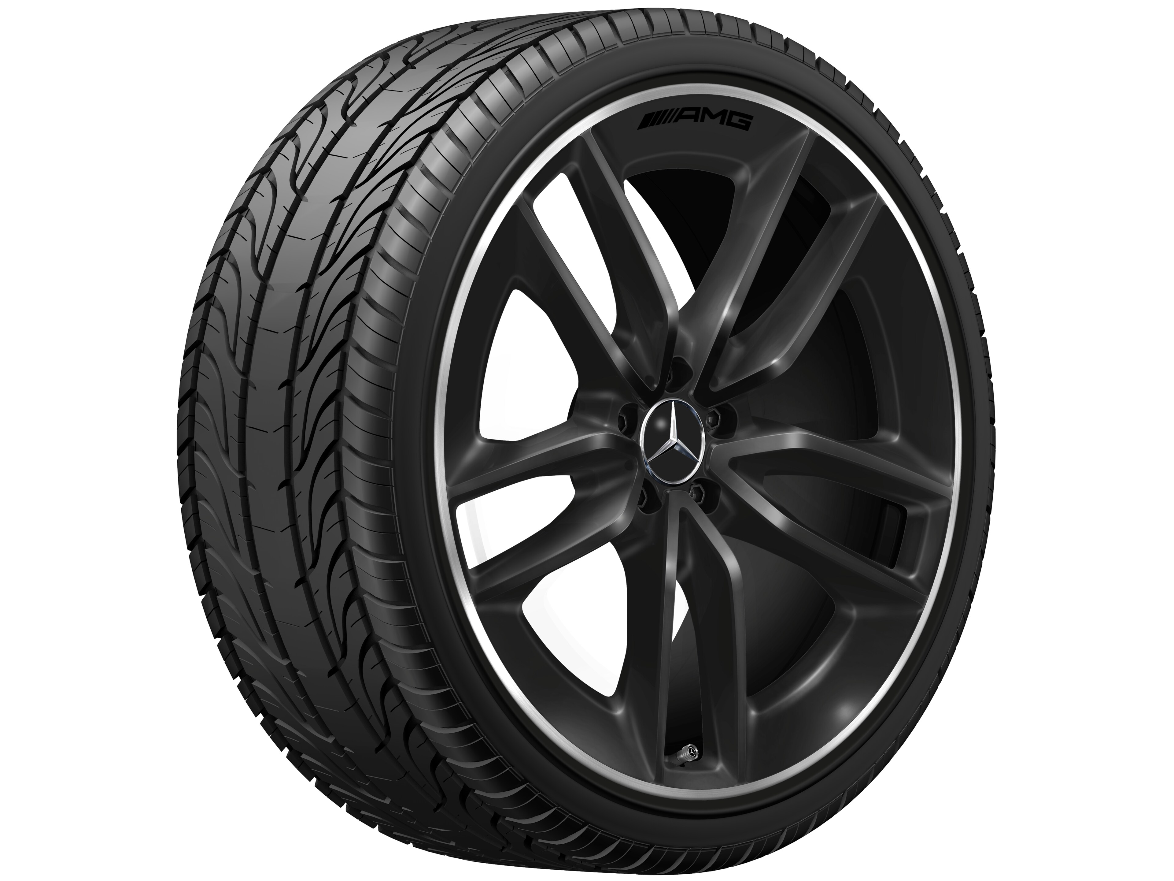 AMG 5-Doppelspeichen-Rad, 55,9 cm (22 Zoll), Felgenhorn glanzgedreht - 10 J x 22 ET 56,1, schwarz, Felgenhorn glanzgedreht