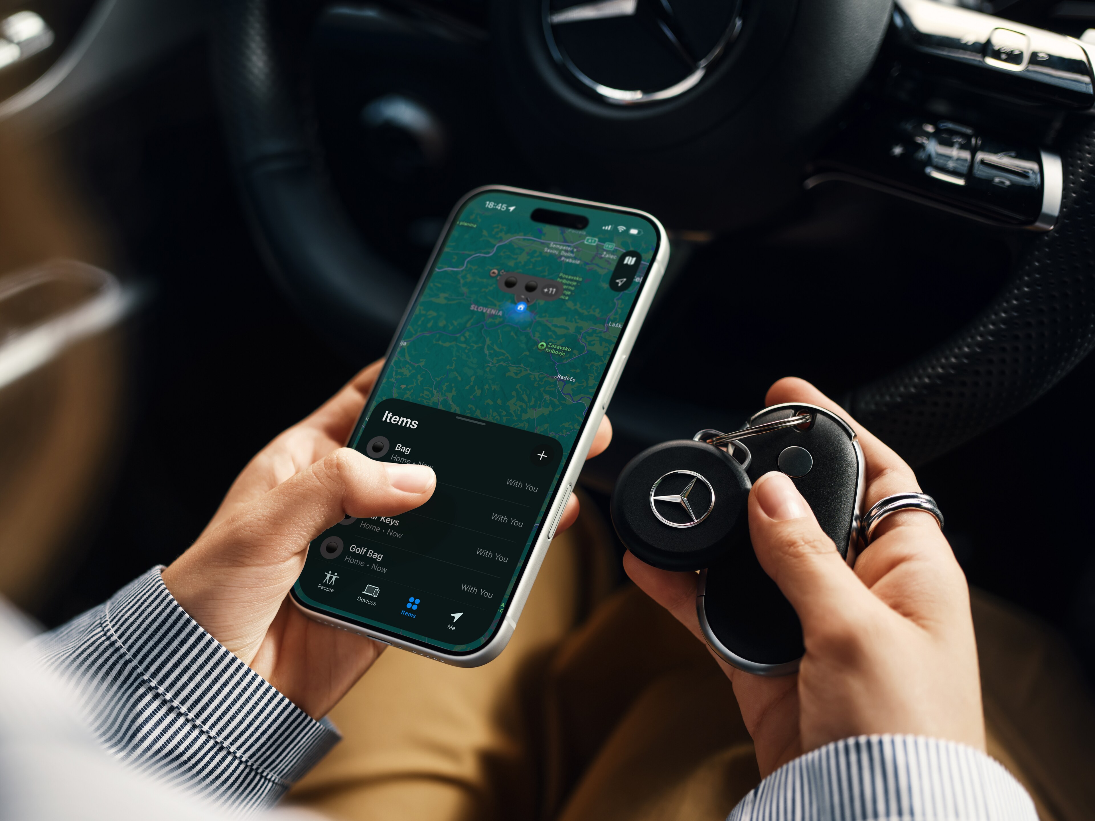 Mercedes-Benz, Chipolo loop tracking tag - schwarz / silberfarben, Kunststoff, galvanisiert