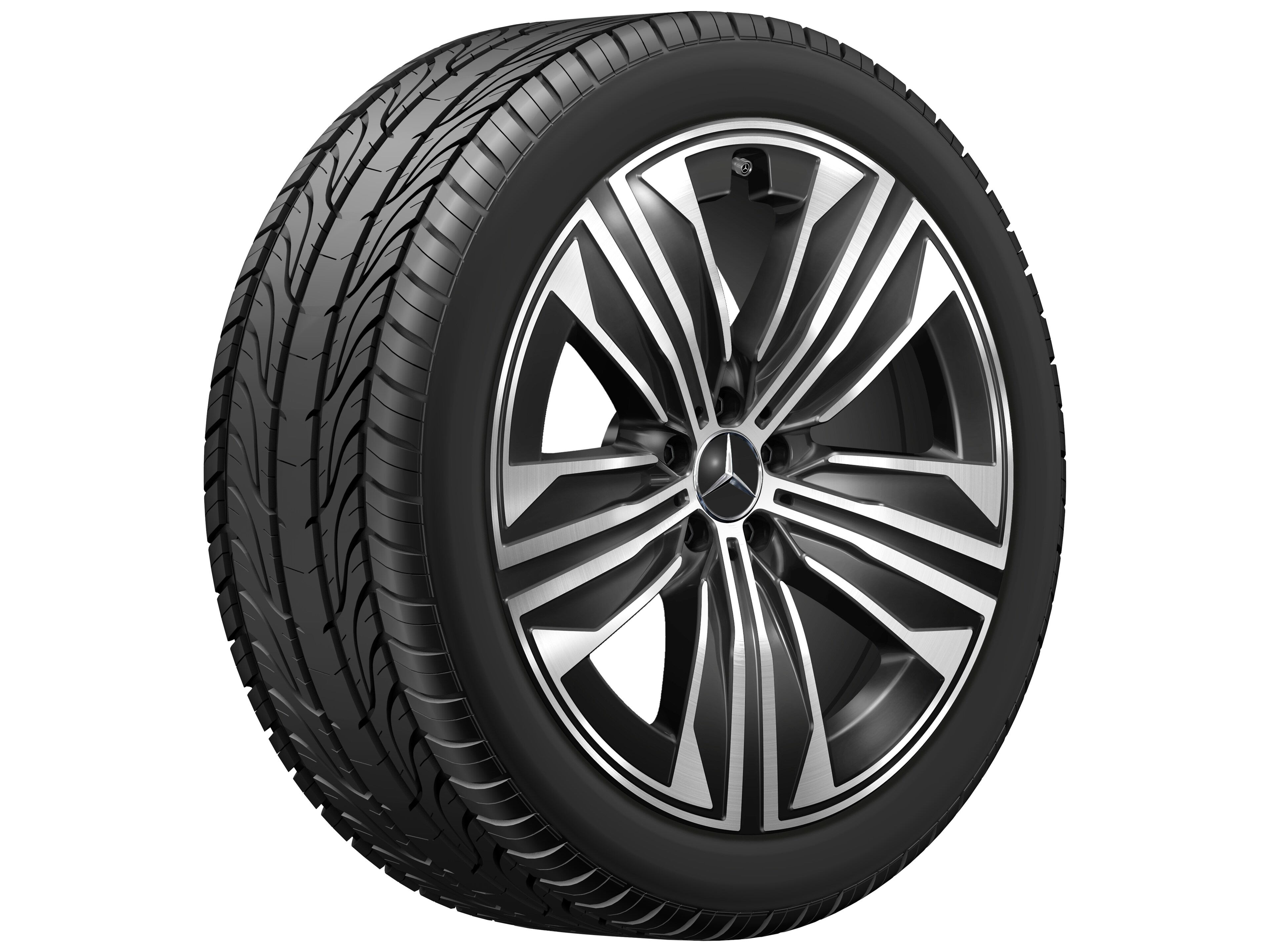 5-Speichen-Rad, Aero, 53,3 cm (21 Zoll), glanzgedreht - 9,5 J x 21 ET 30,1, schwarz, glanzgedreht