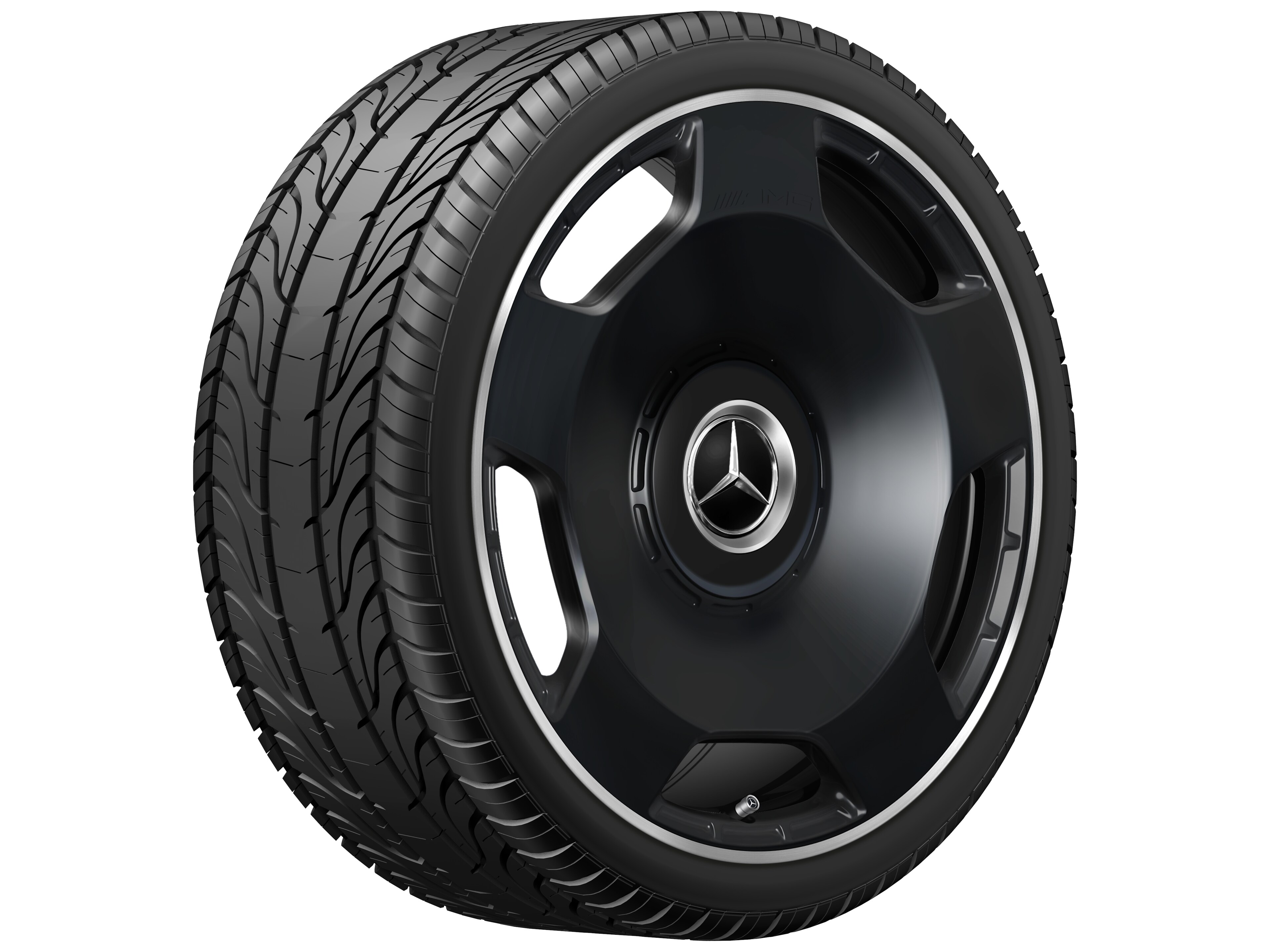AMG Schmiederad, im 5-Loch Design, 55,9 cm (22 Zoll), Felgenhorn glanzgedreht - 10 J x 22 ET 36, schwarz matt, Felgenhorn glanzgedreht