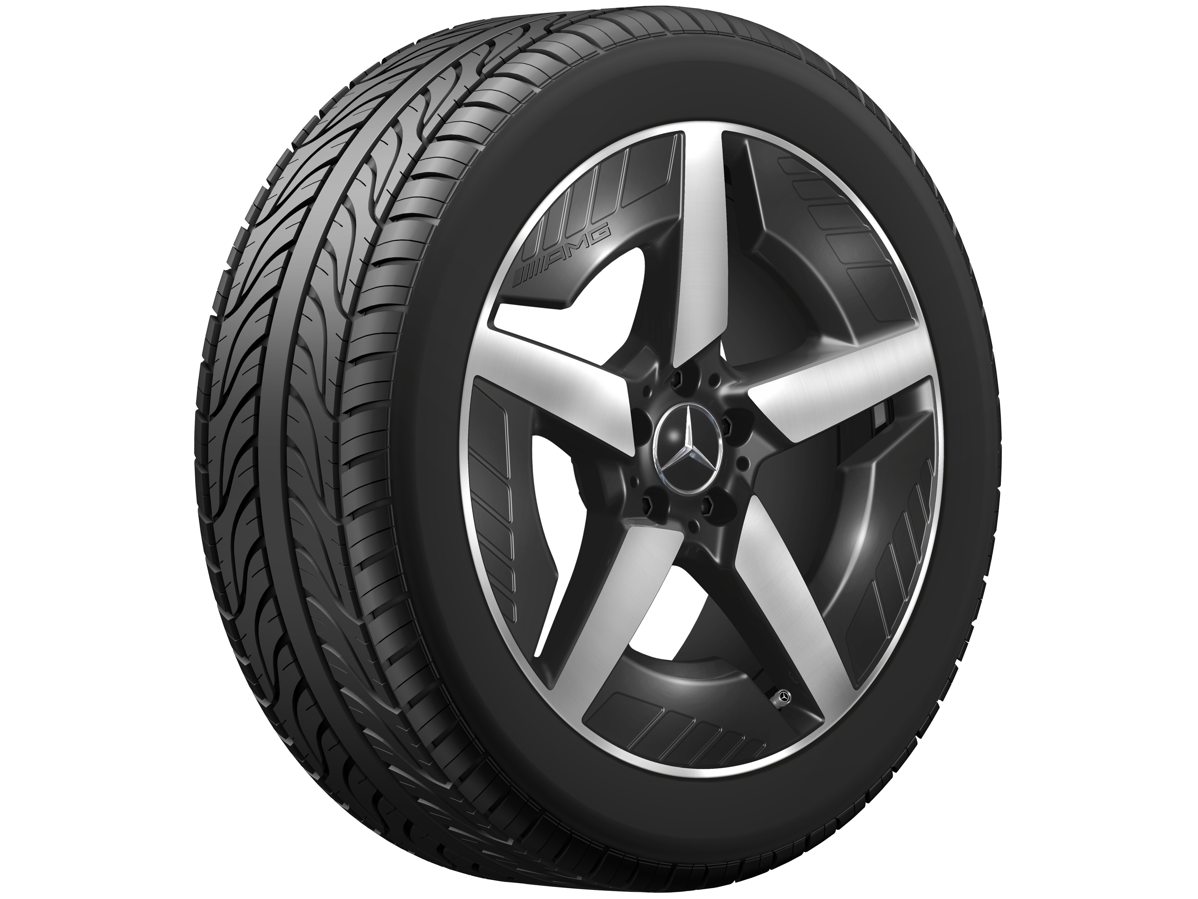 AMG Leichtmetallrad, im 5-Speichen-Design, 48,3 cm (19 Zoll), glanzgedreht - 8 J x 19 ET 38,2, schwarz, glanzgedreht