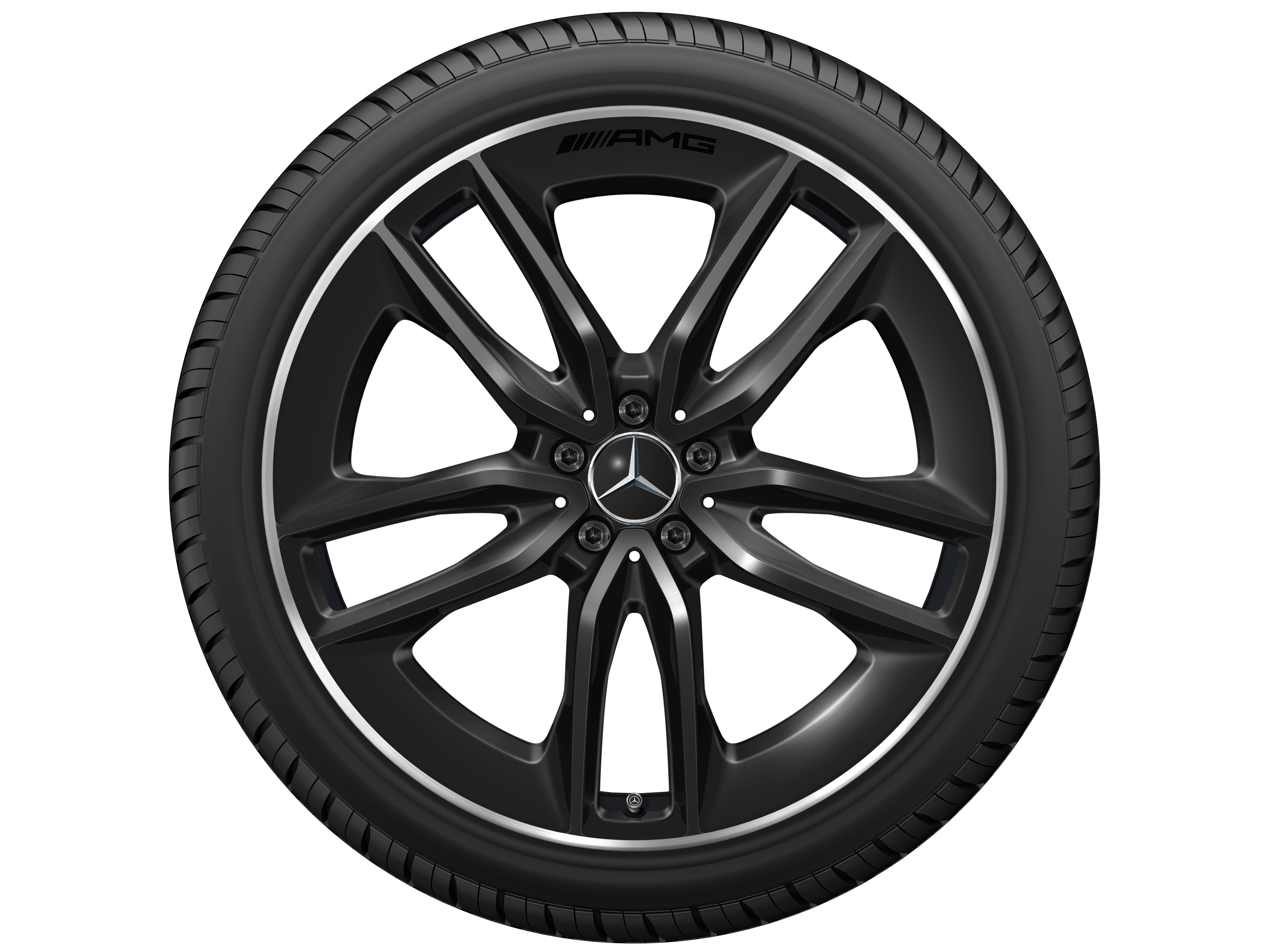 AMG 5-Doppelspeichen-Rad, 55,9 cm (22 Zoll), Felgenhorn glanzgedreht - 10 J x 22 ET 56,1, schwarz, Felgenhorn glanzgedreht