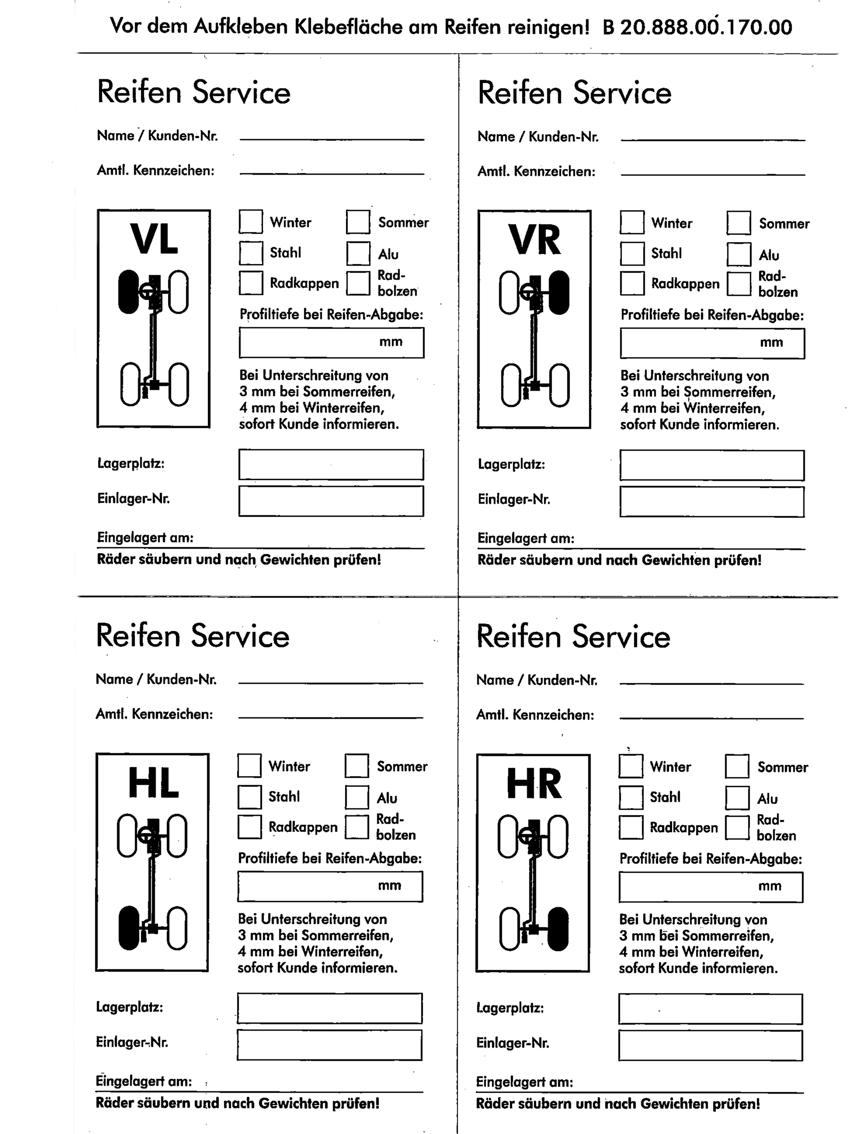 Reifeneinlagerungsetiketten - Papier