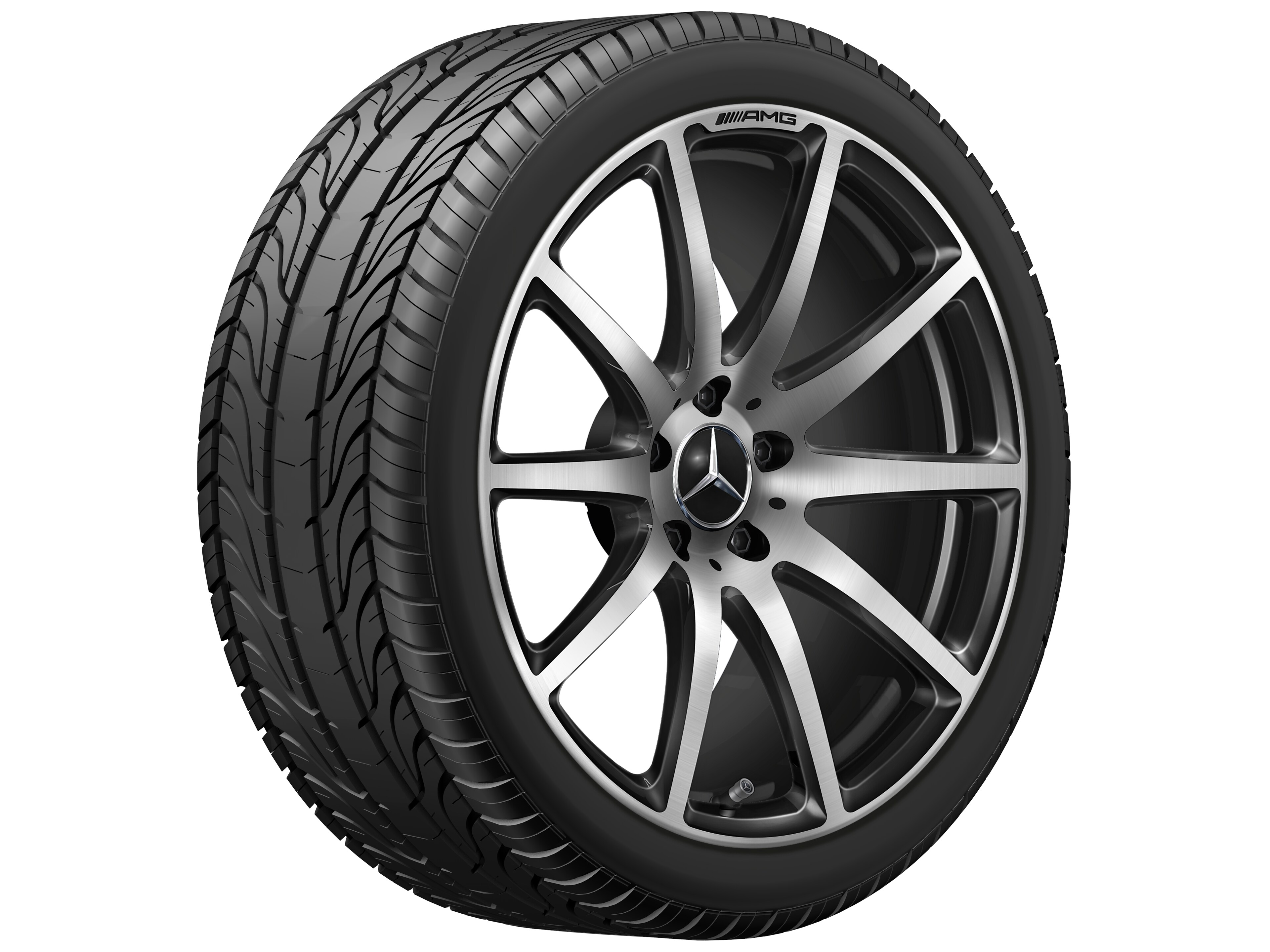 AMG Schmiederad, im 10-Speichen-Design, 48,3 cm (19 Zoll) - 9 J x 19 ET 27, schwarz, poliert