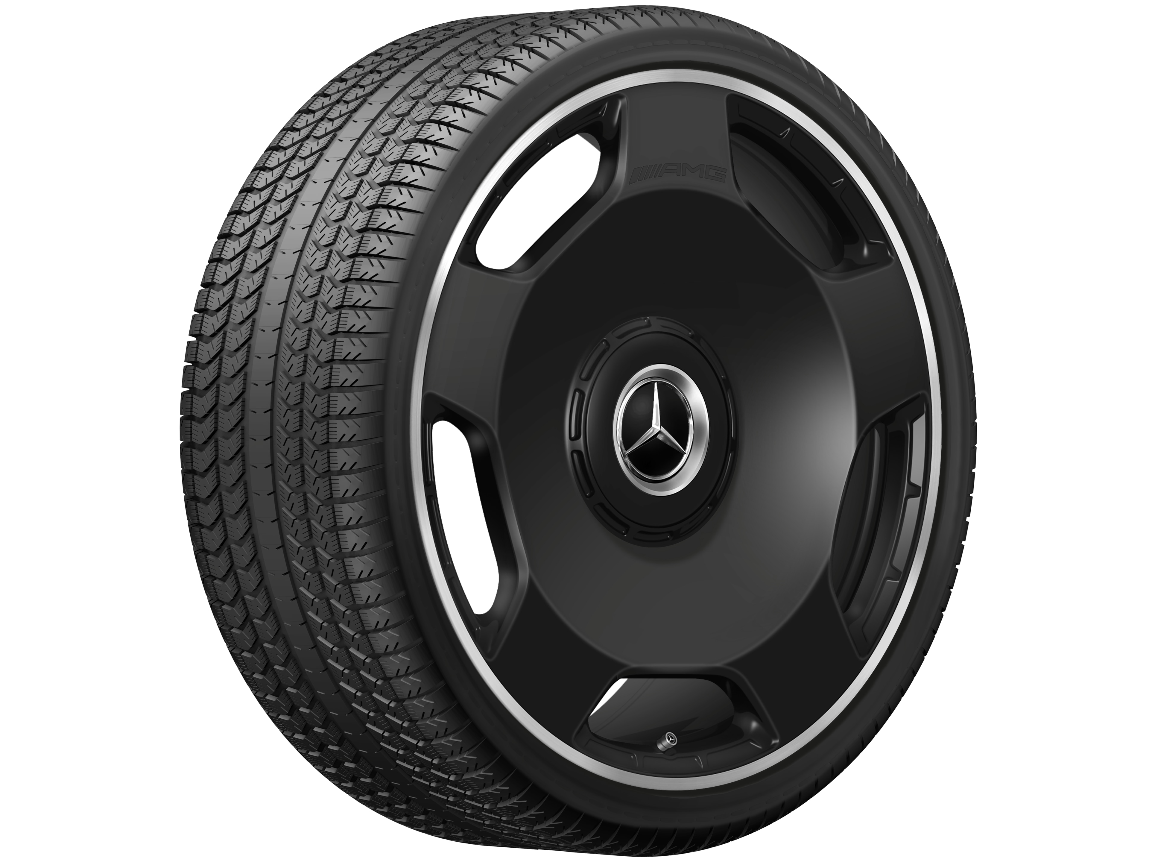 AMG Schmiederad, im 5-Loch Design, 58,4 cm (23 Zoll), Felgenhorn glanzgedreht - 10 J x 23 ET 45, schwarz matt, Felgenhorn glanzgedreht