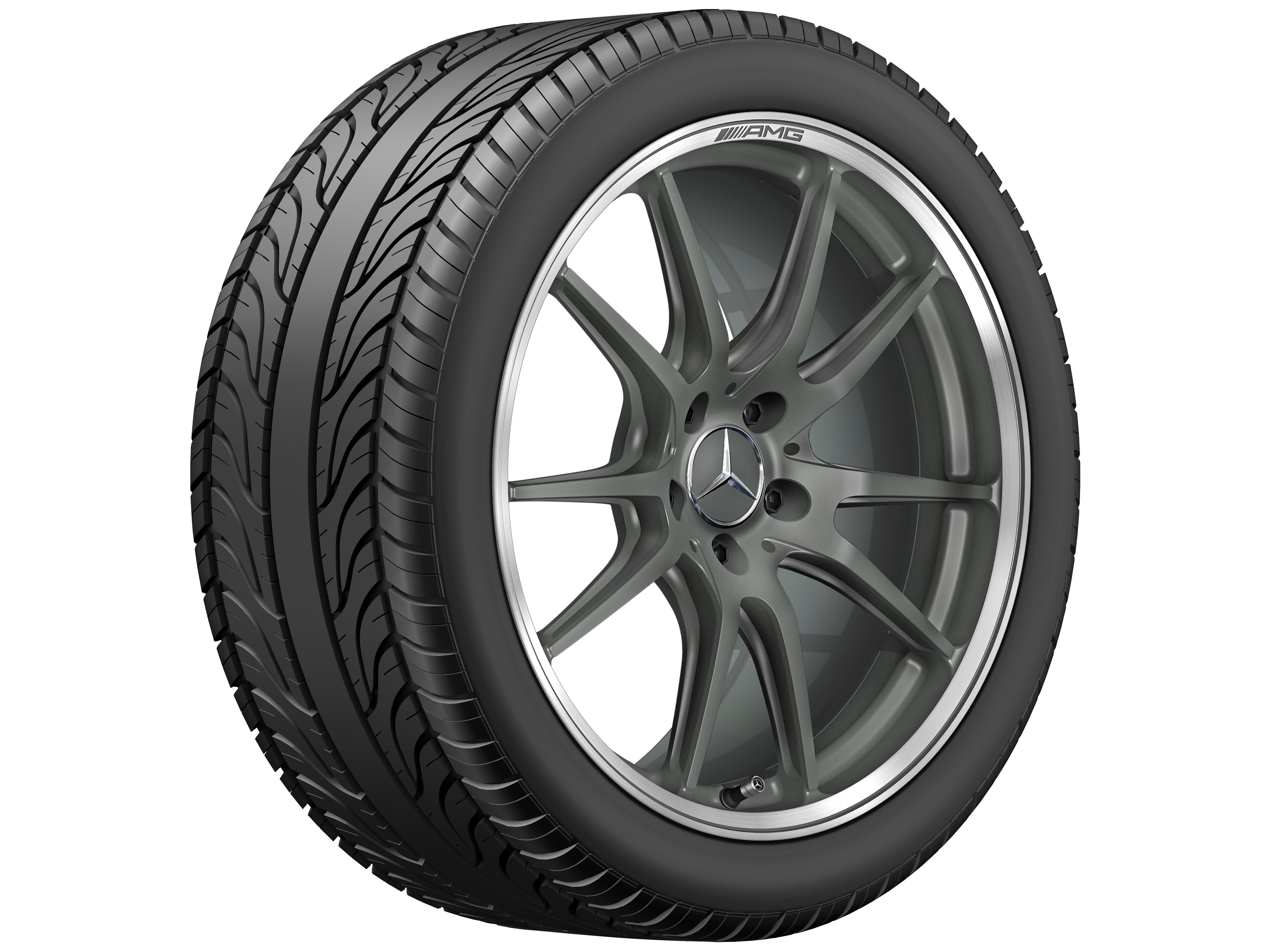 AMG Schmiederad, im 5-Doppelspeichen-Design, 48,3 cm (19 Zoll), Felgenhorn glanzgedreht - 10 J x 19 ET 56, titangrau matt, Felgenhorn glanzgedreht