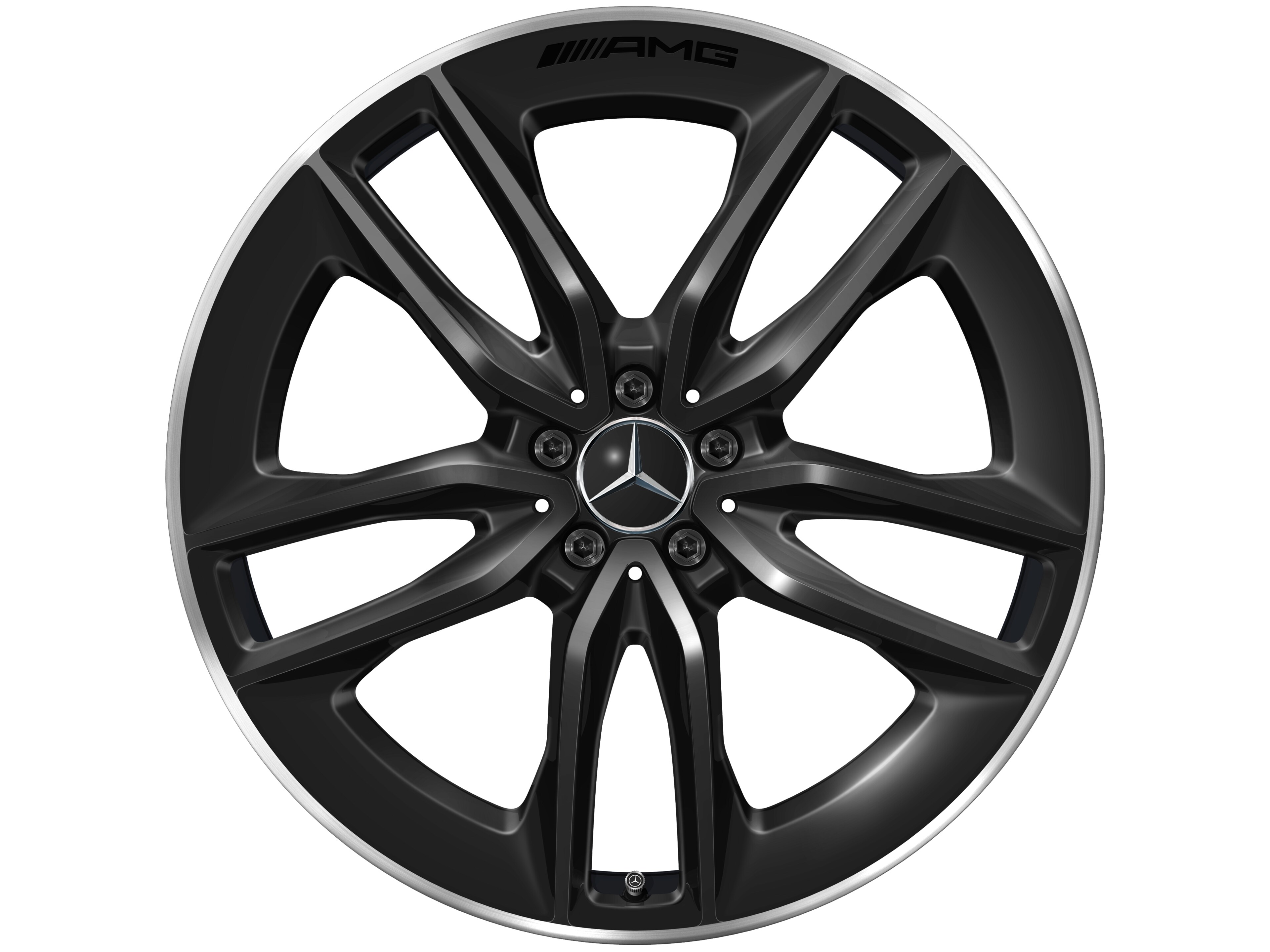 AMG 5-Doppelspeichen-Rad, 55,9 cm (22 Zoll), Felgenhorn glanzgedreht - 10 J x 22 ET 56,1, schwarz, Felgenhorn glanzgedreht